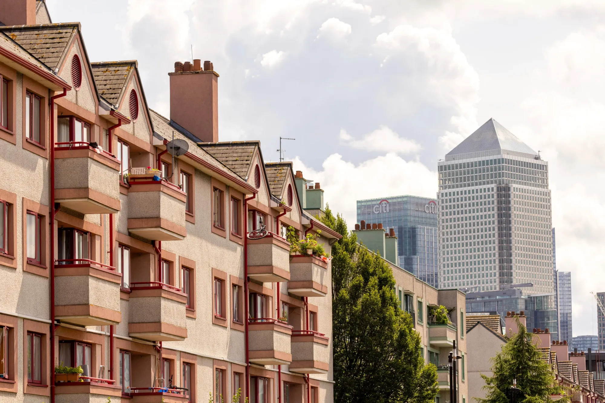 A block of flats near the Canary Wharf district&nbsp;in London, UK.