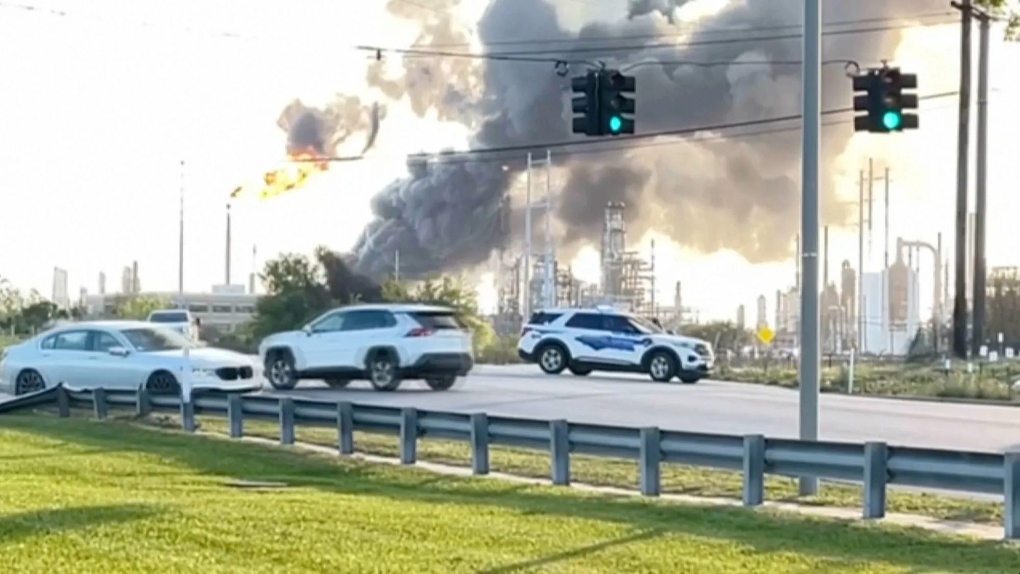 Smoke rises near the Valero Port Arthur Refinery in Port Arthur, Texas on March 23.