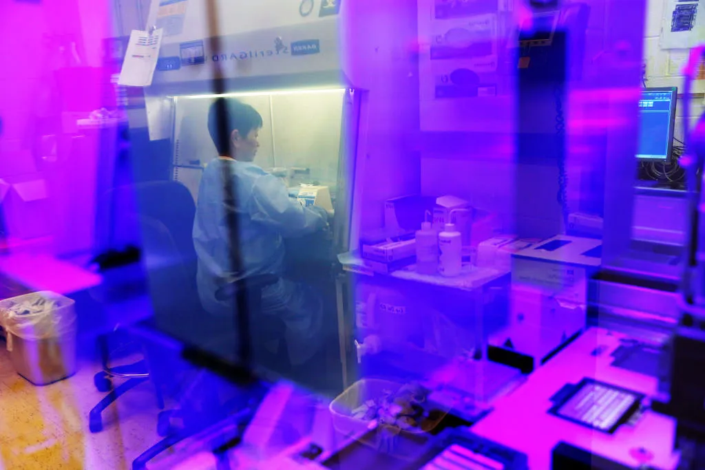 A Medical Technologist at Massachusetts General Hospital, in Boston.