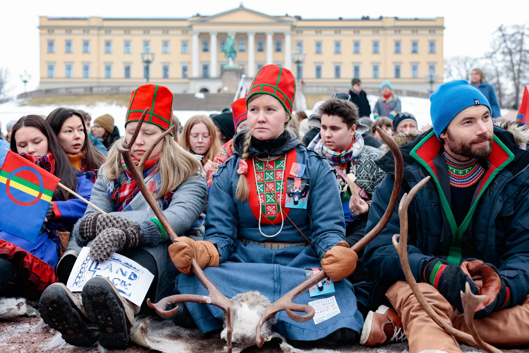 Sami campaigners in front of the Royal Castle in Oslo on March 3.