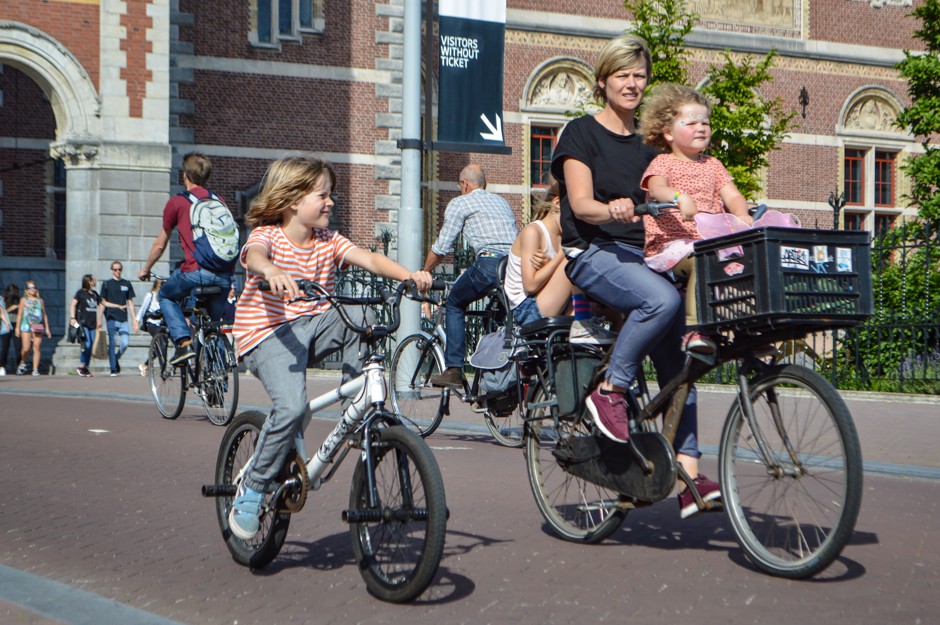 Bicycle helmets are uncommon in the Netherlands, even for children.