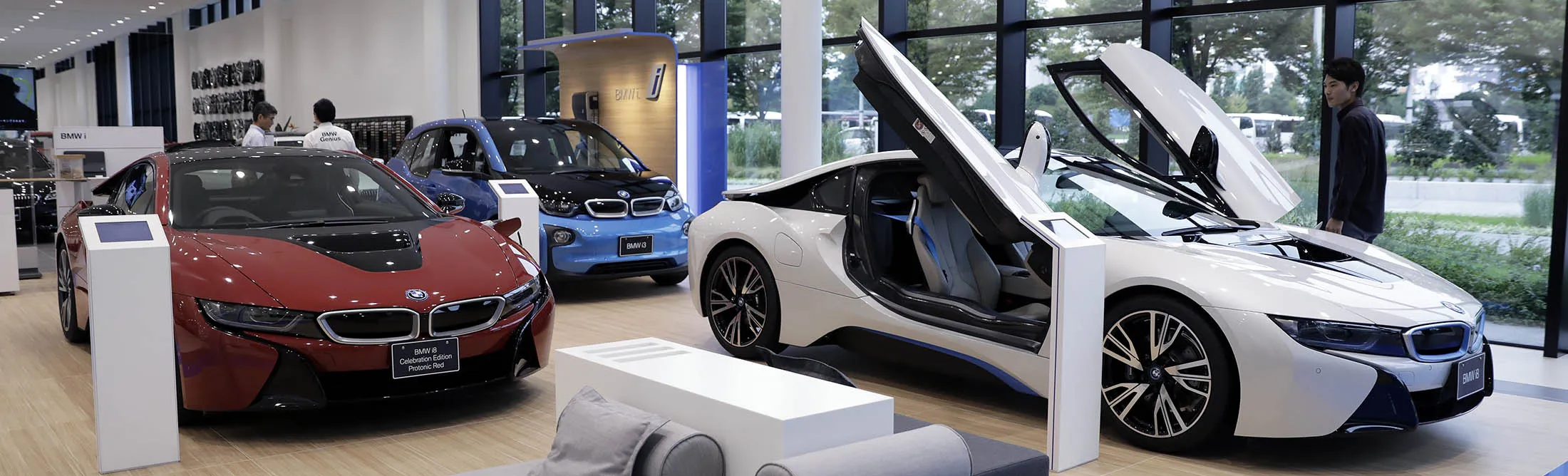 A&nbsp;BMW i8 plug-in hybrid automobile&nbsp;on display at a showroom in Tokyo.