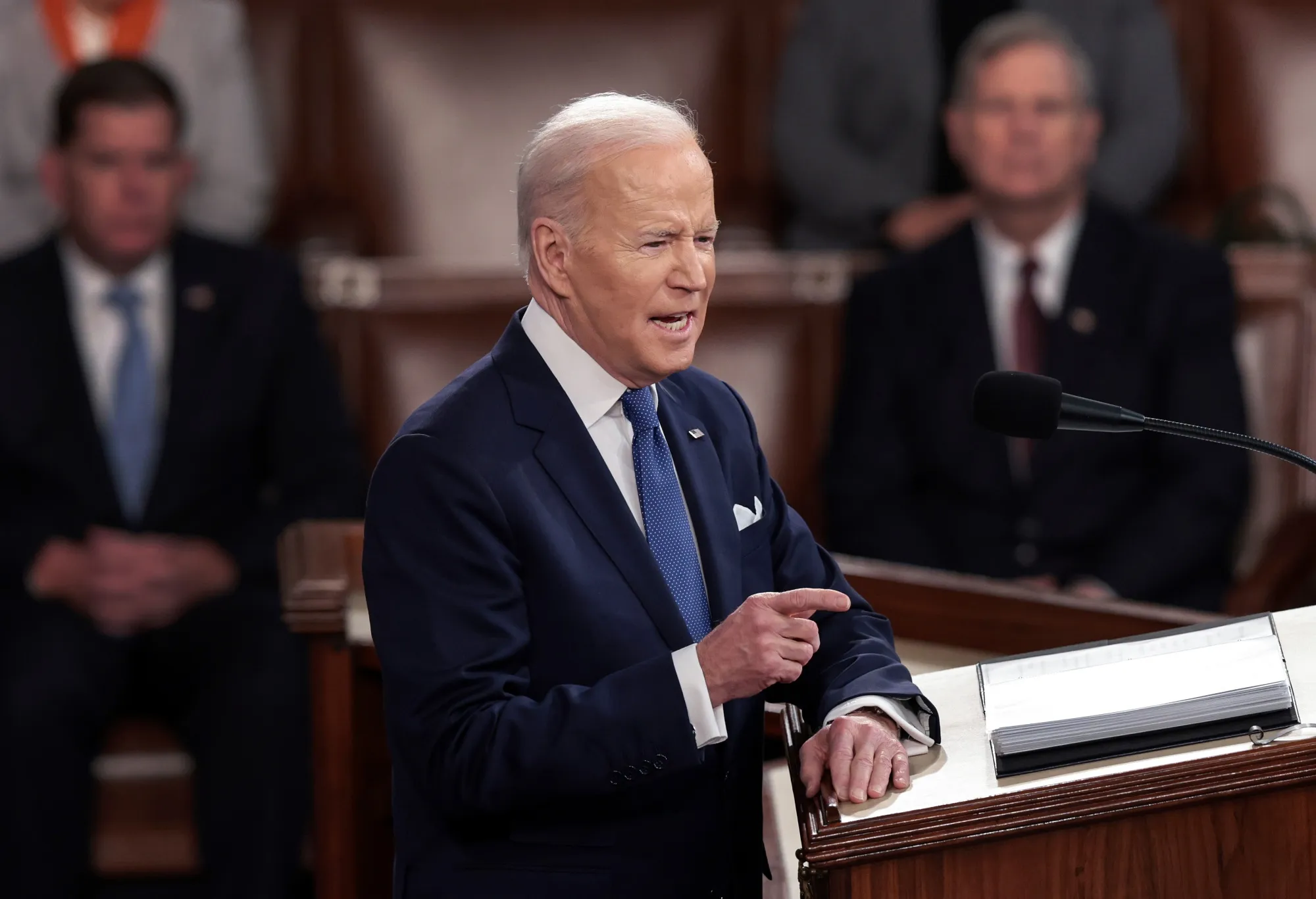 Joe Biden speaks during a State of the Union address at the US Capitol on March 1, 2022.