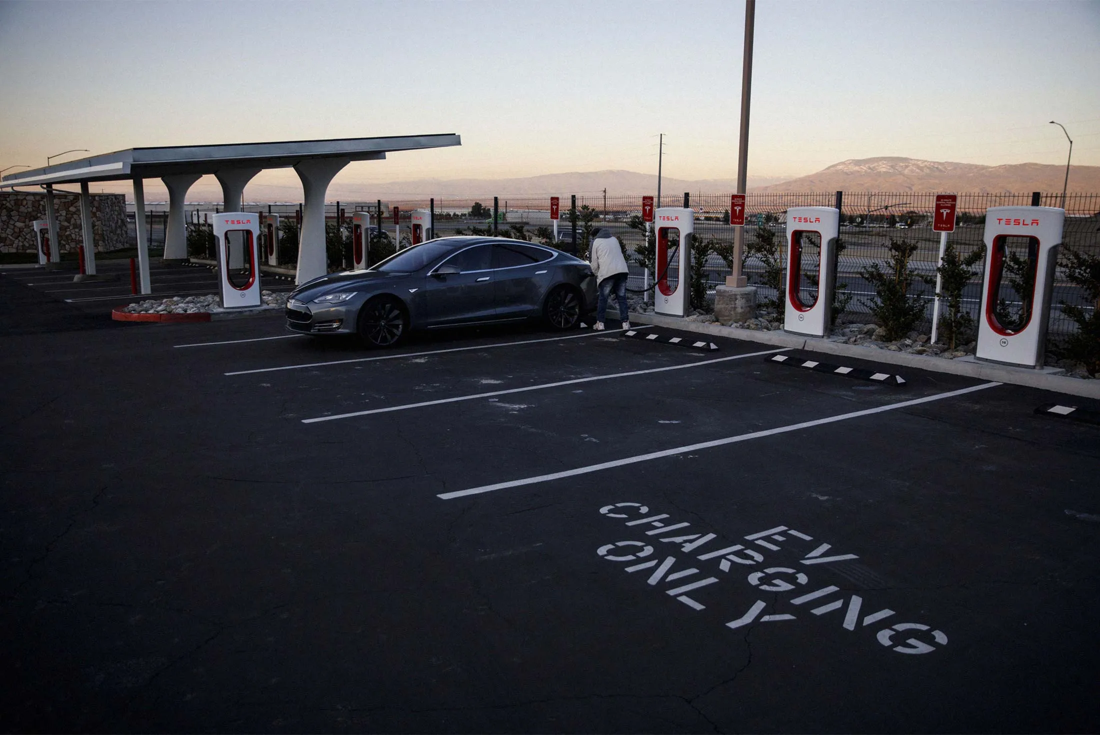 A Tesla supercharger in California.