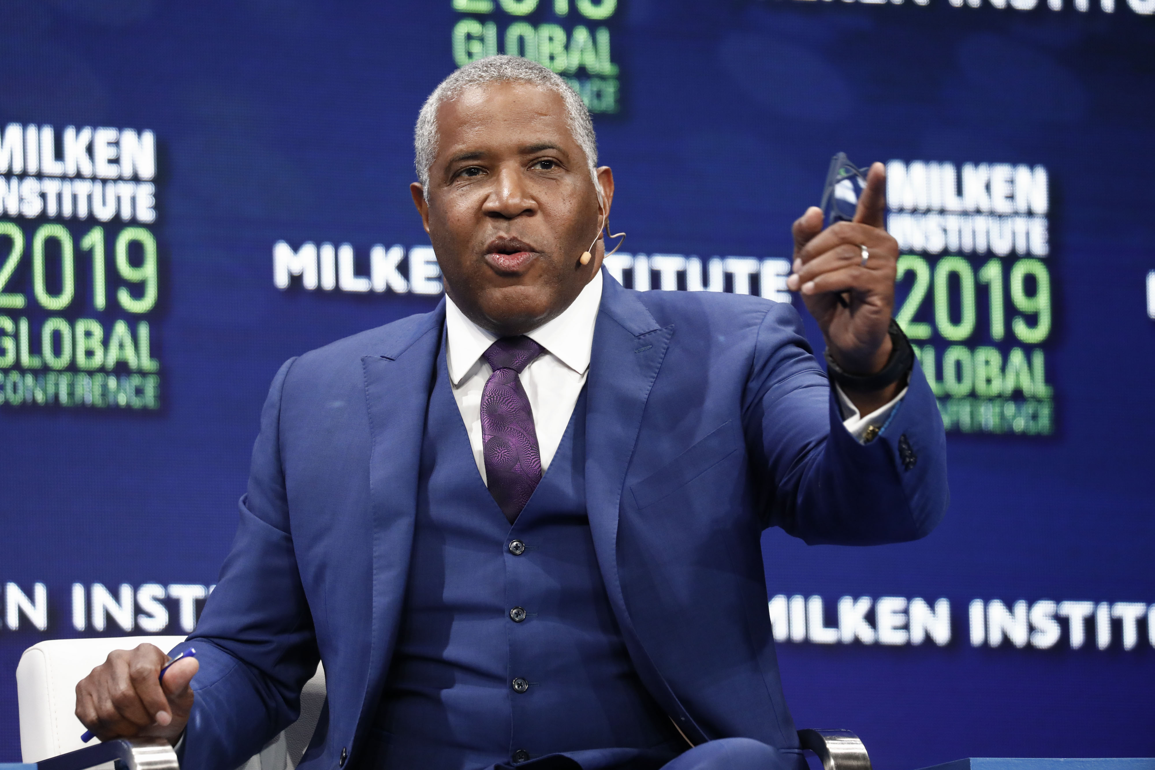 Vista Equity CEO Robert Smith speaks during the Milken Institute Global Conference in Beverly Hills.
