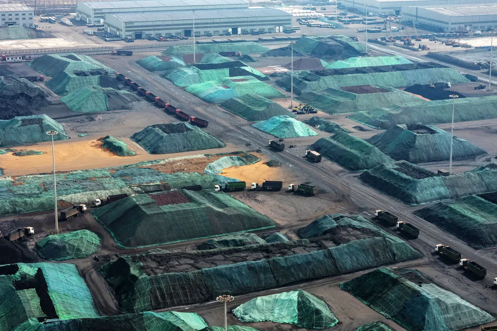 Stockpiles of coal in Hebei, China.