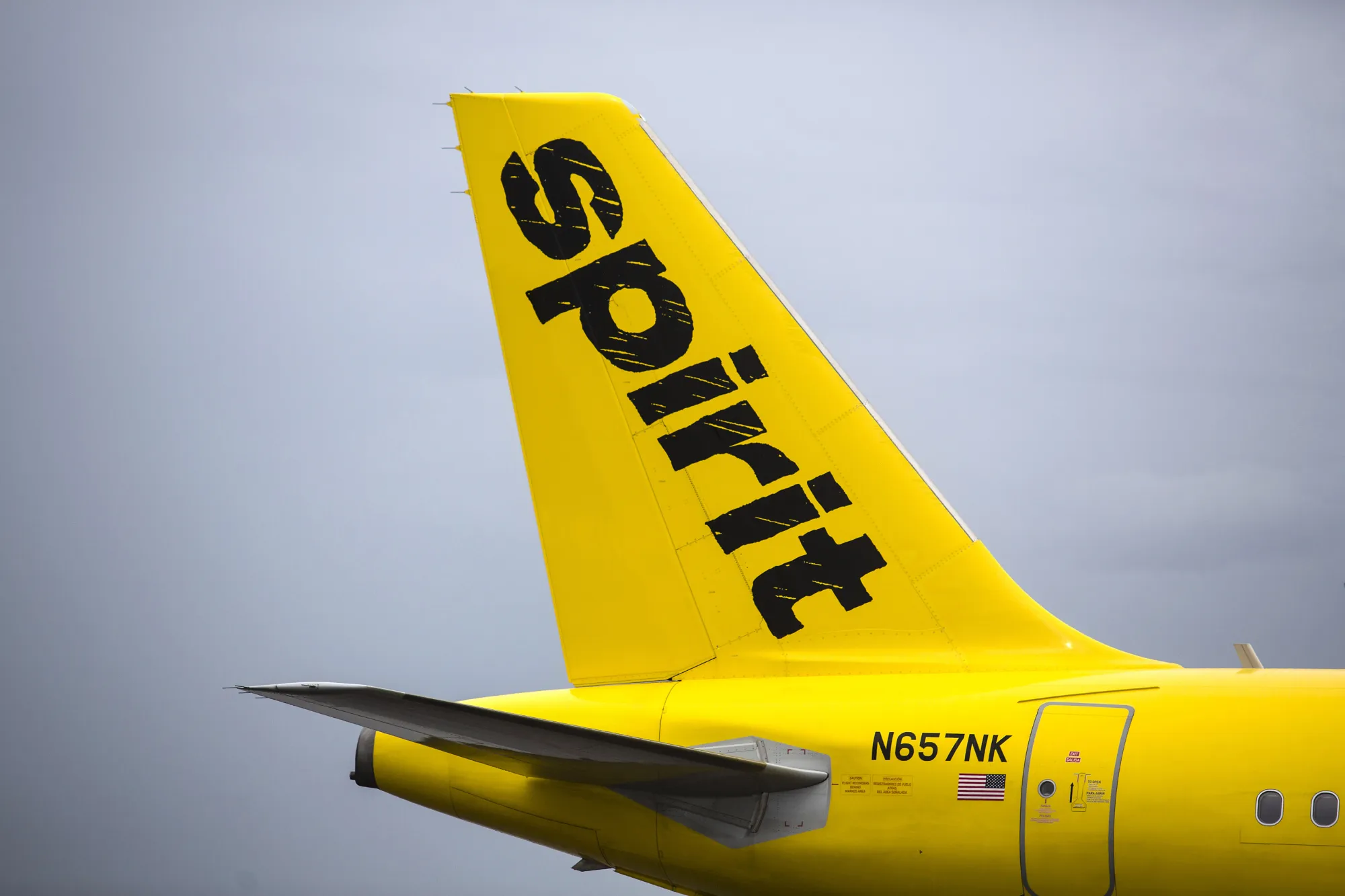 A Spirit Airlines plane at Fort Lauderdale International Airport.