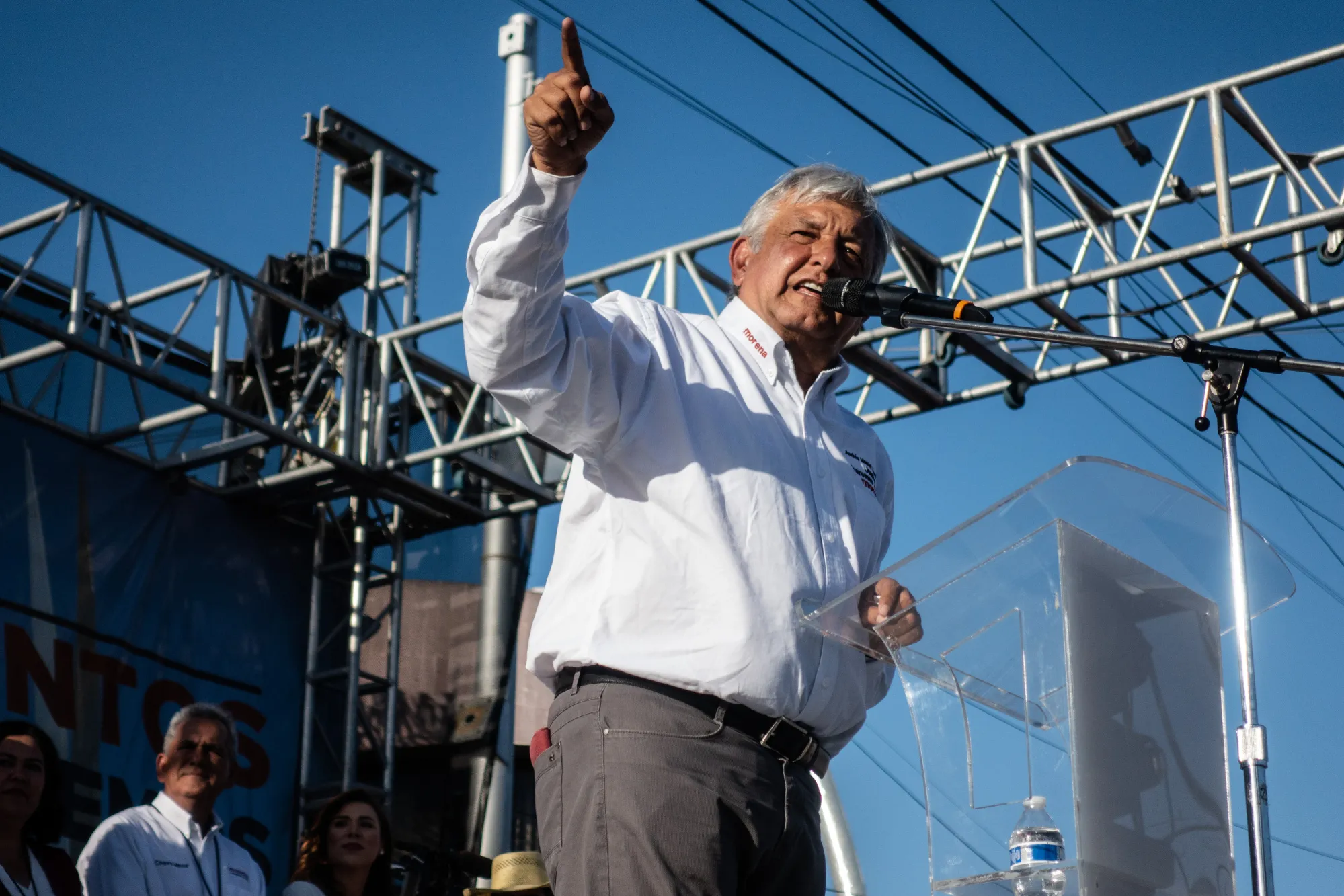 Andres Manuel Lopez Obrador, presidential candidate of the National Regeneration Movement Party (MORENA), speaks during a campaign rally in Tijuana, Mexico, on&nbsp;April 15.&nbsp;