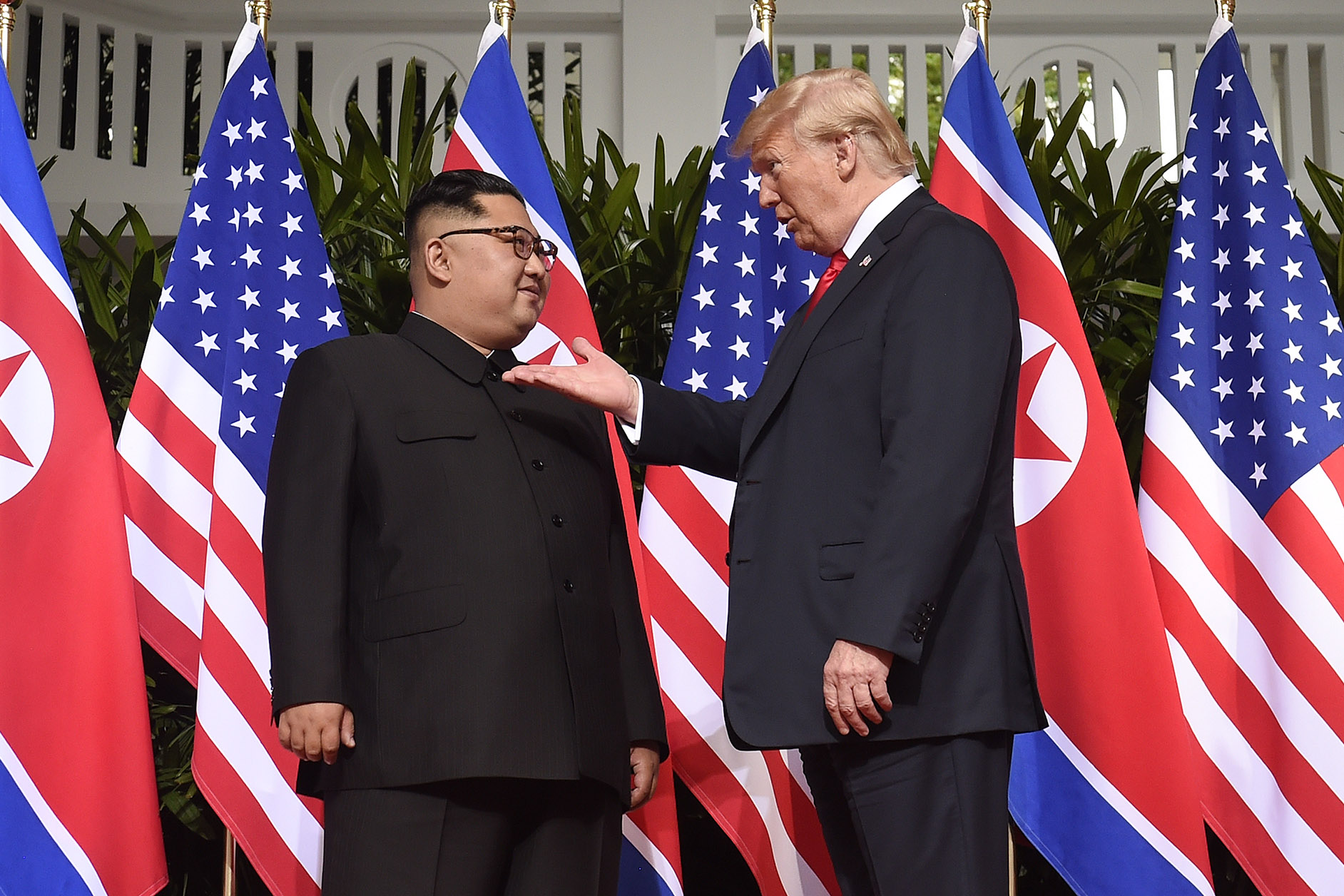 Donald Trump with&nbsp;Kim Jong Un in Singapore on June 12.
