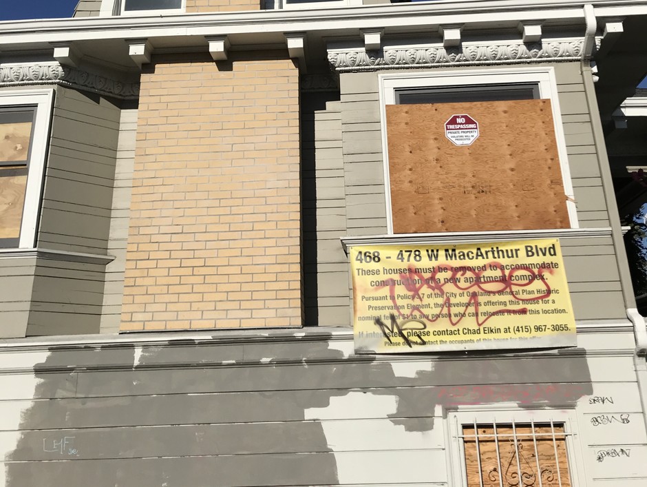 A vacant home in Oakland, about to demolished for an apartment complex, has become a target of protests by tenants rights activists.