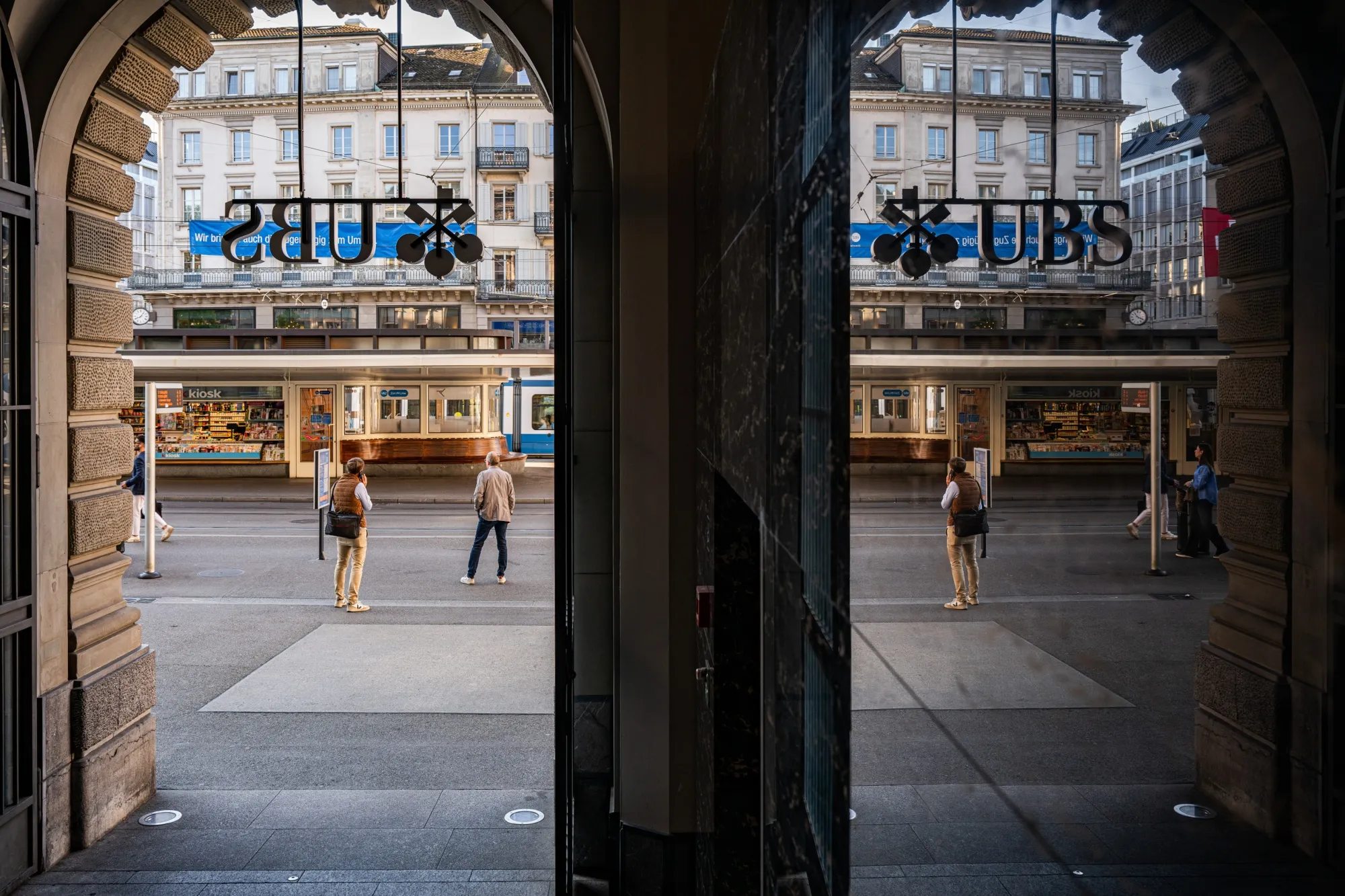 A UBS bank branch at the former Credit Suisse headquarters in Zurich.