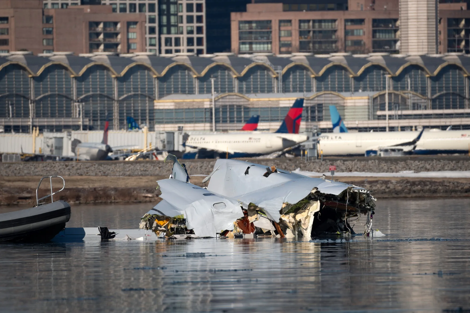 The US Coast Guard investigates aircraft wreckage on the Potomac River in Washington&nbsp;on Jan. 30.