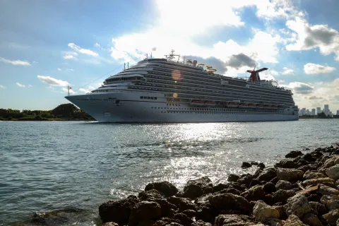 Carnival Corp. & Plc's Breeze cruise ship leaves the Port of Miami.