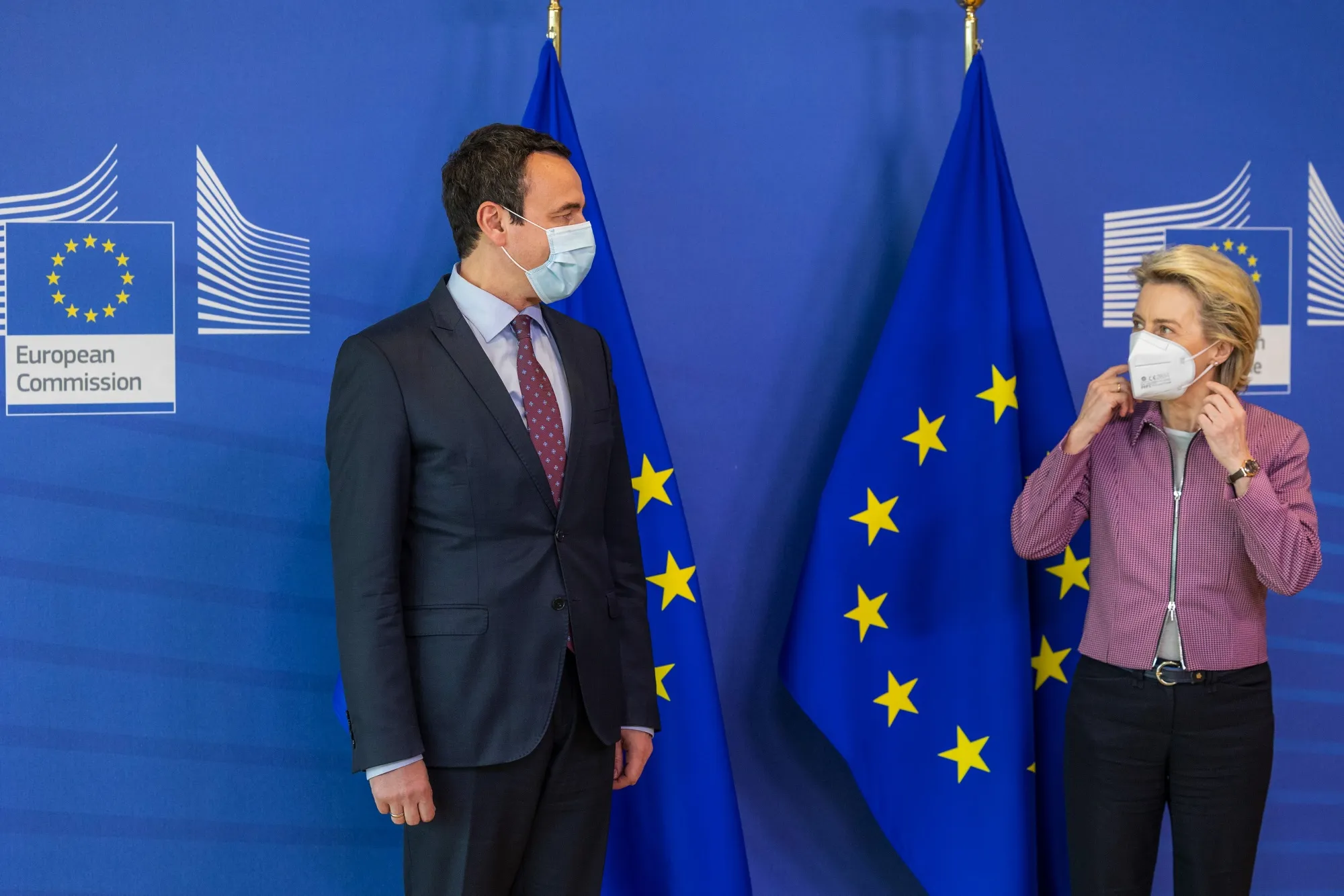 Ursula von der Leyen and Albin Kurti in Brussels in April.