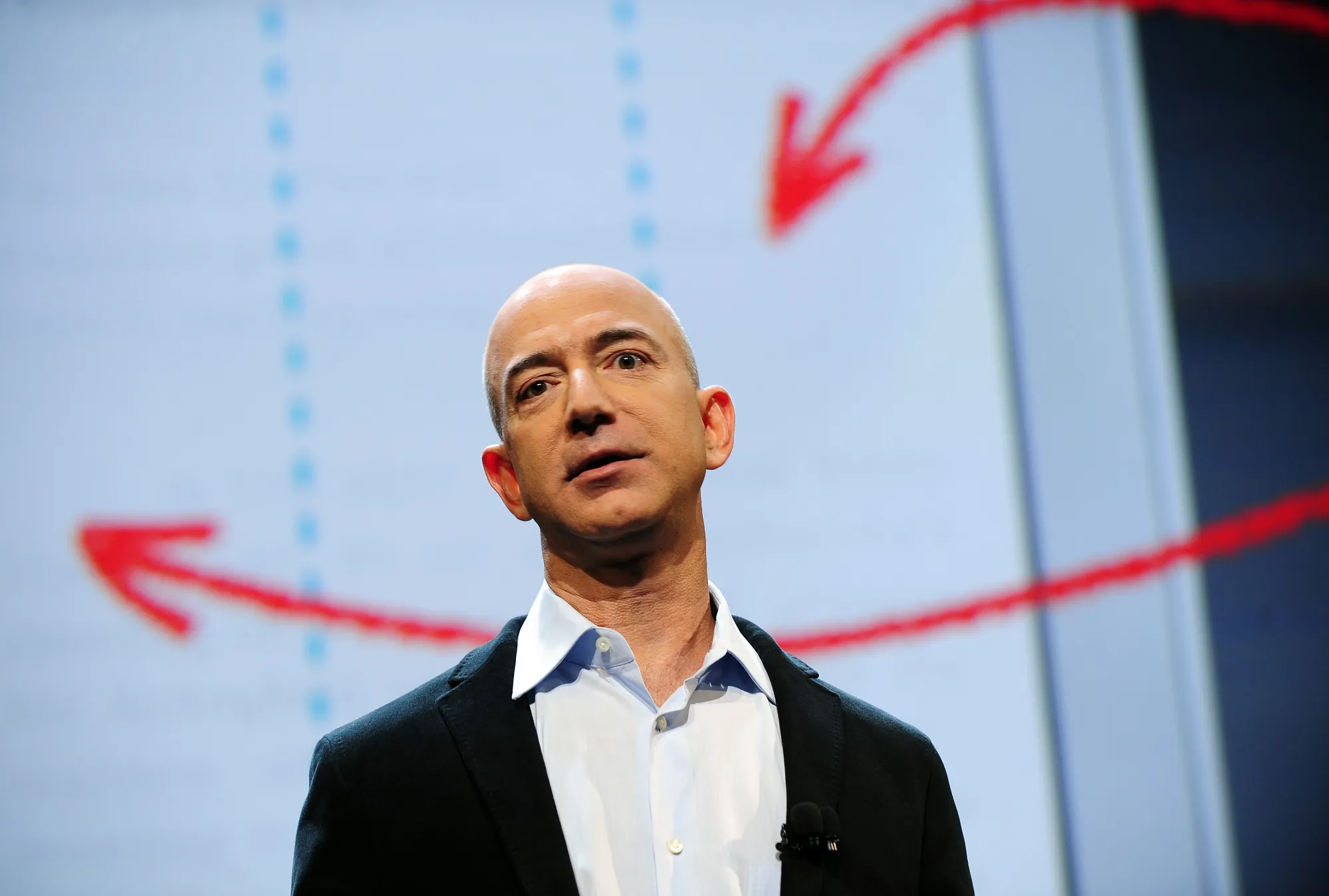 Amazon CEO Jeff Bezos addresses a press