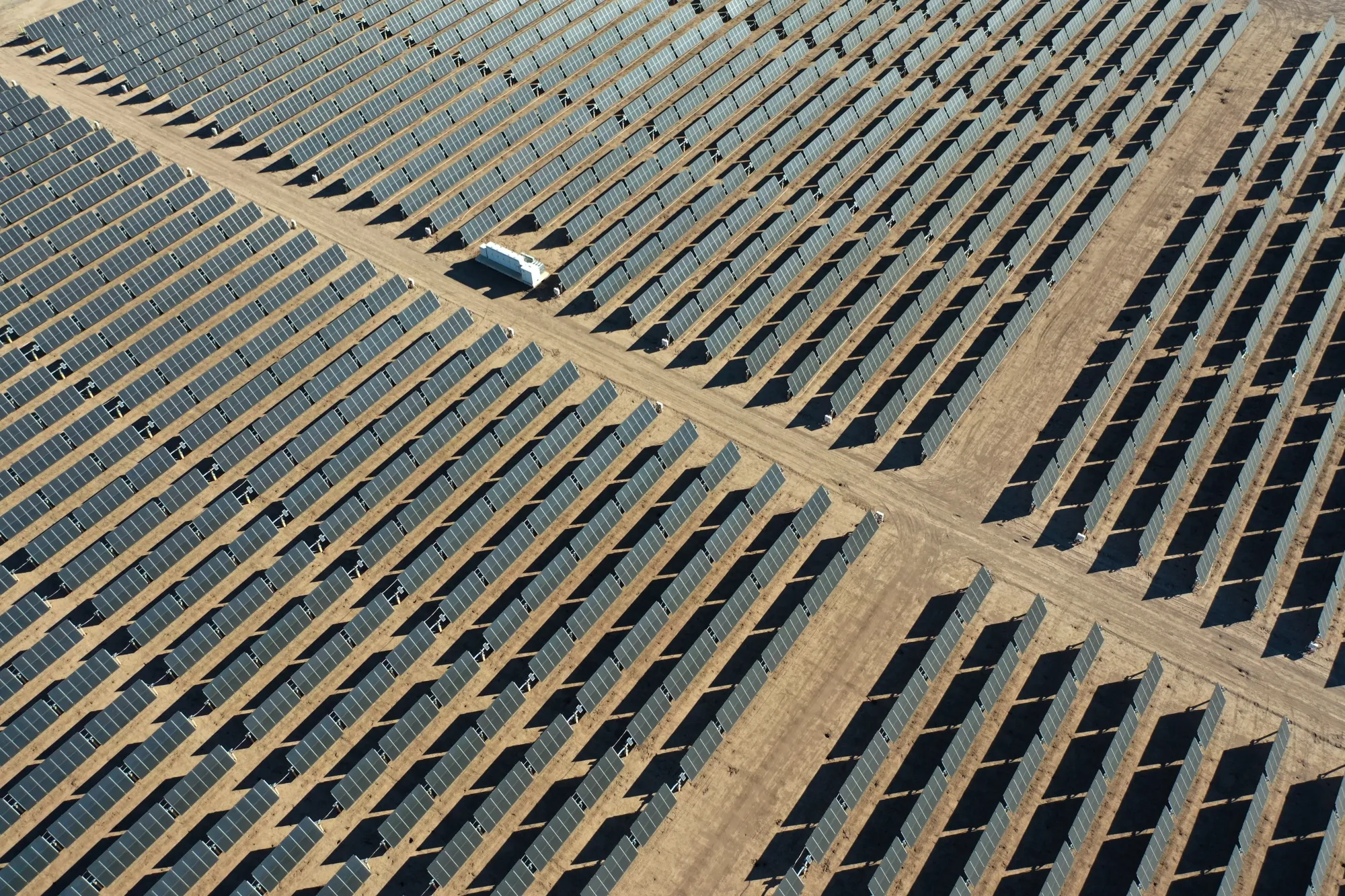 Photovoltaic panels at a solar farm in Calipatria, California.