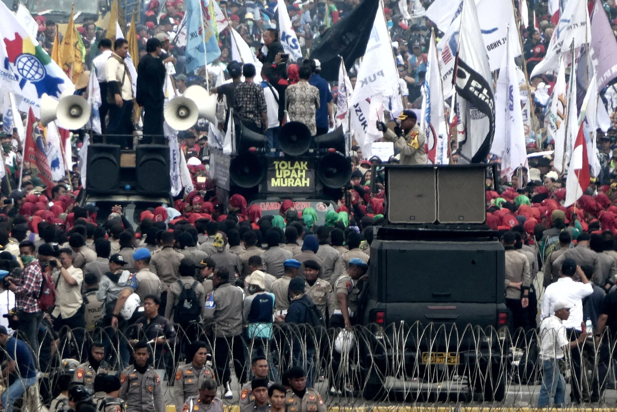 Protesters outside Parliament in Jakarta on Oct. 2.