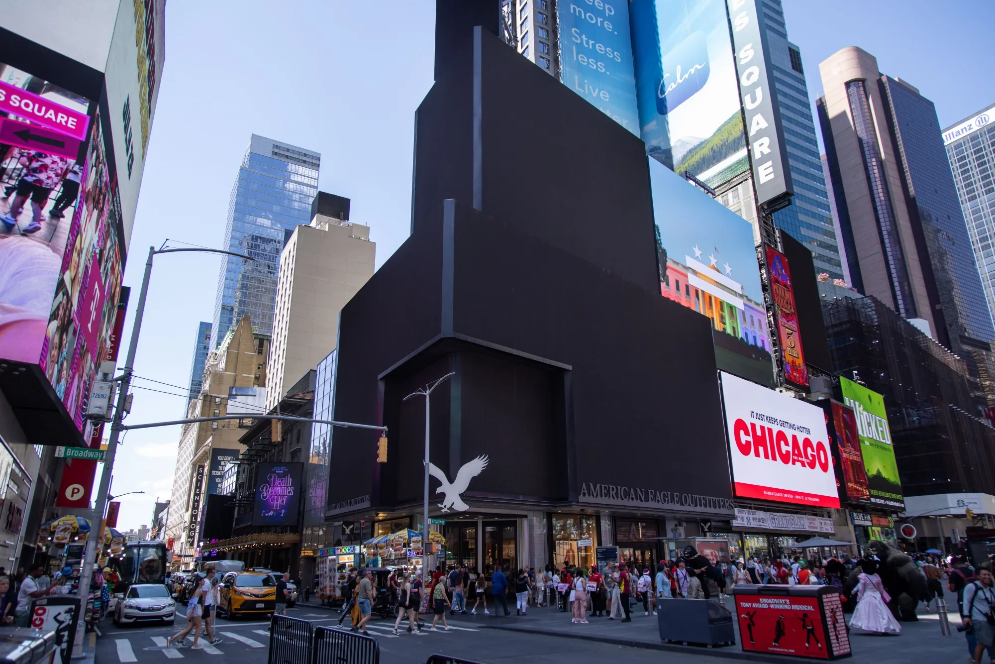 Blank digital billboards in Times Square in New York, US, on Friday, July 19, 2024. In what will go down as the most spectacular IT failure the world has ever seen, a botched software update from cybersecurity firm Crowdstrike crashed countless computer systems globally.