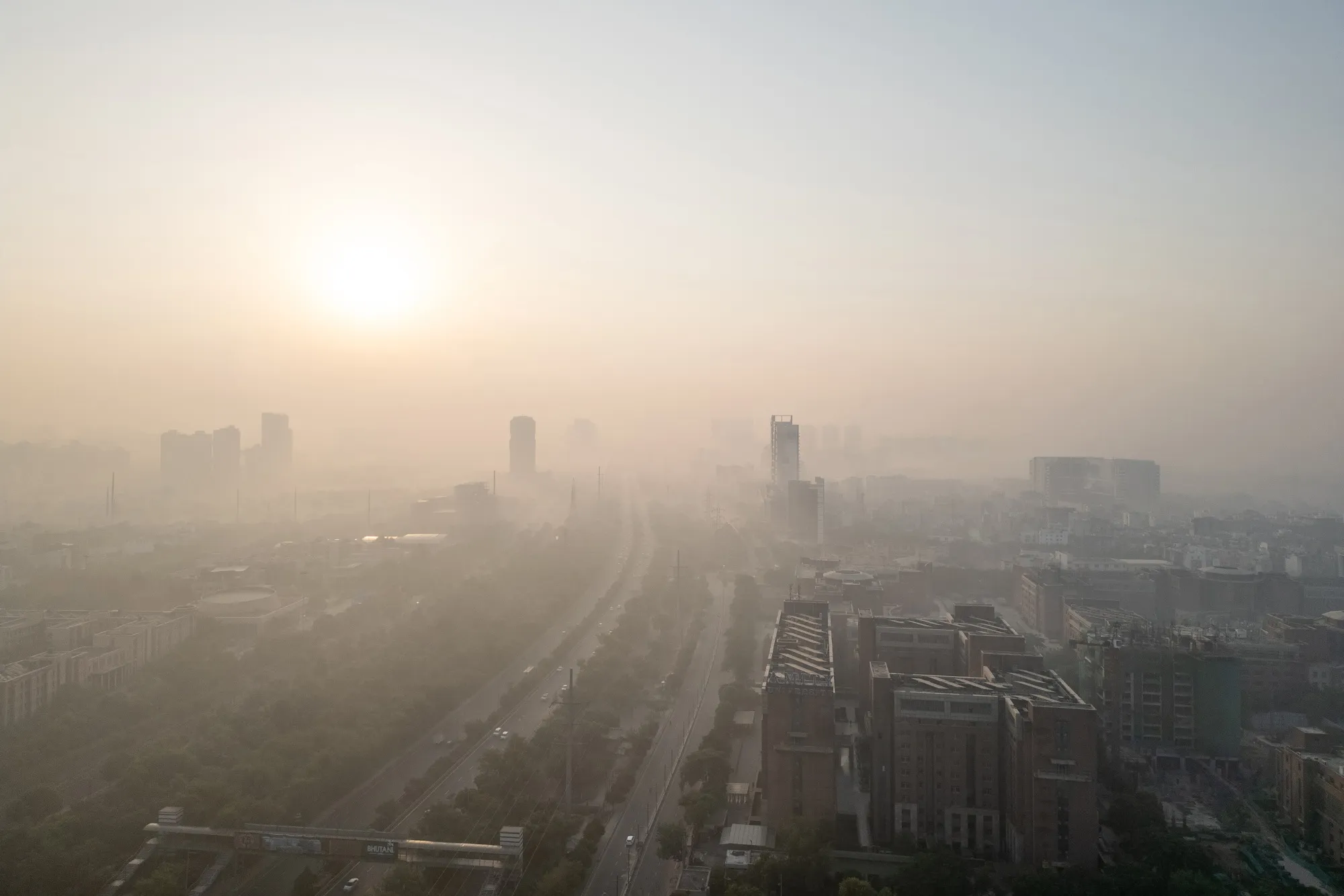 Buildings shrouded in smog in New Delhi.