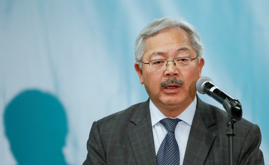 Ed Lee makes a speech at the North American Climate Summit in Chicago in 2017. 