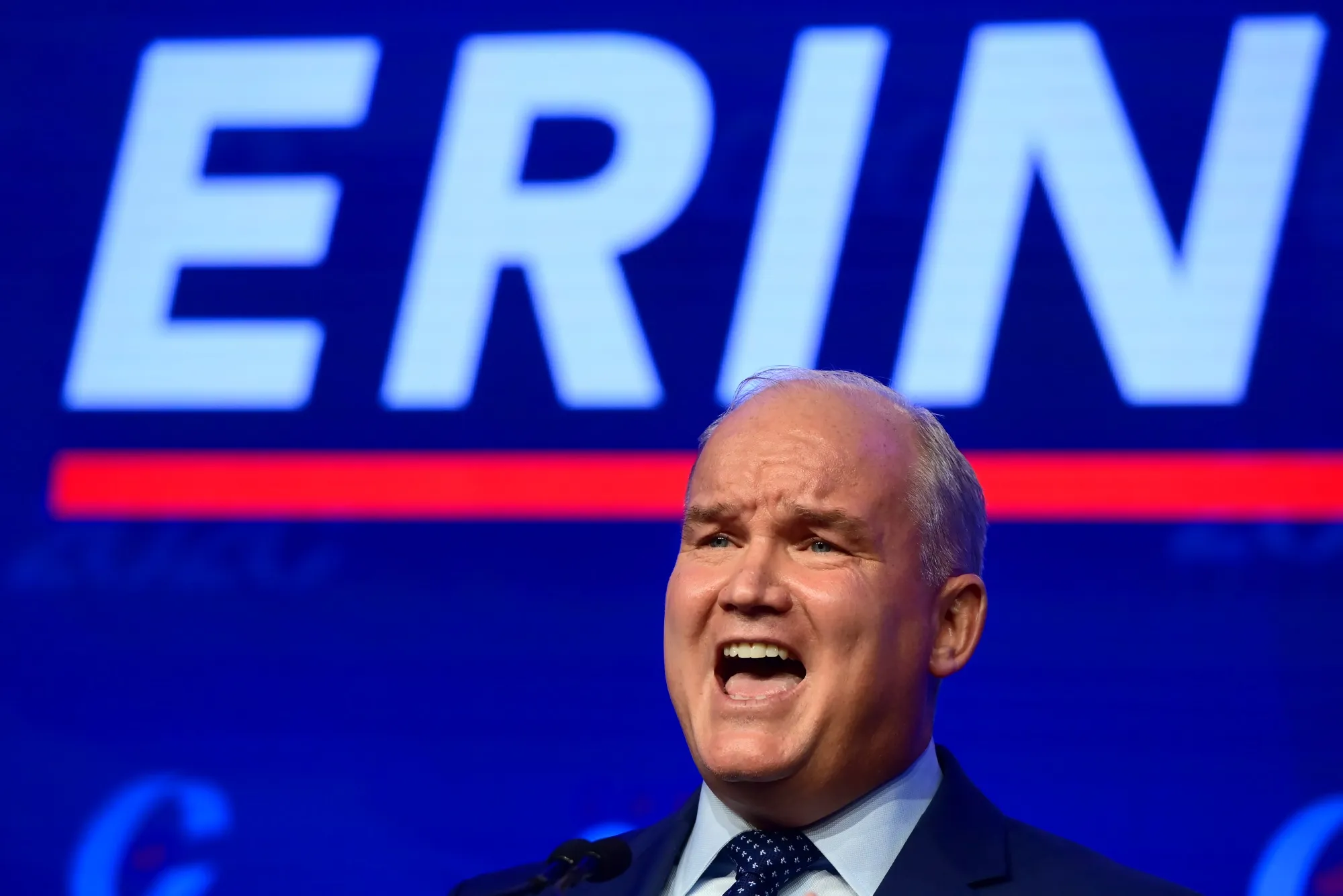 Erin O’Toole delivering his victory speech at the Conservative Party convention in August 2020.&nbsp;