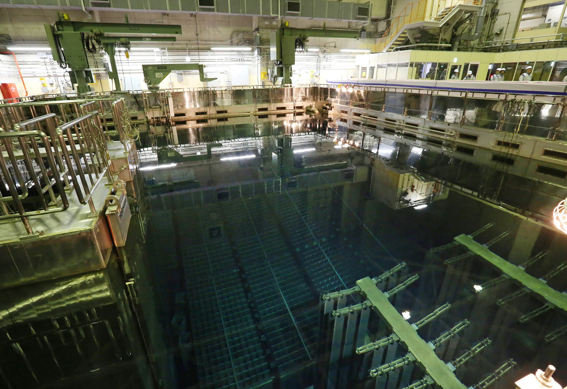 The spent fuel pool is seen from the operation room inside the No. 3 reactor building at Tepco Fukushima Dai-ni nuclear power plant in Tomioka Town.

