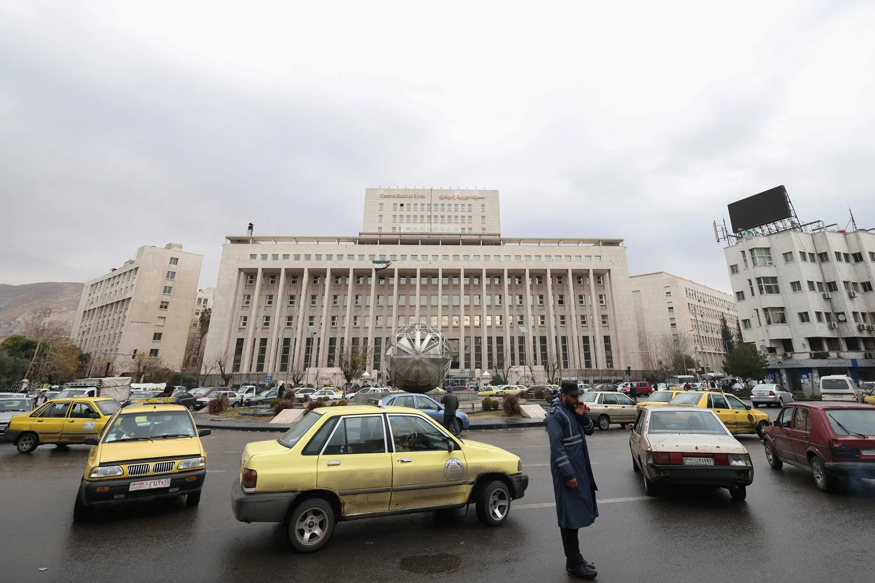 The Central Bank building in Sabaa Bahrat Square in Damascus, Syria.