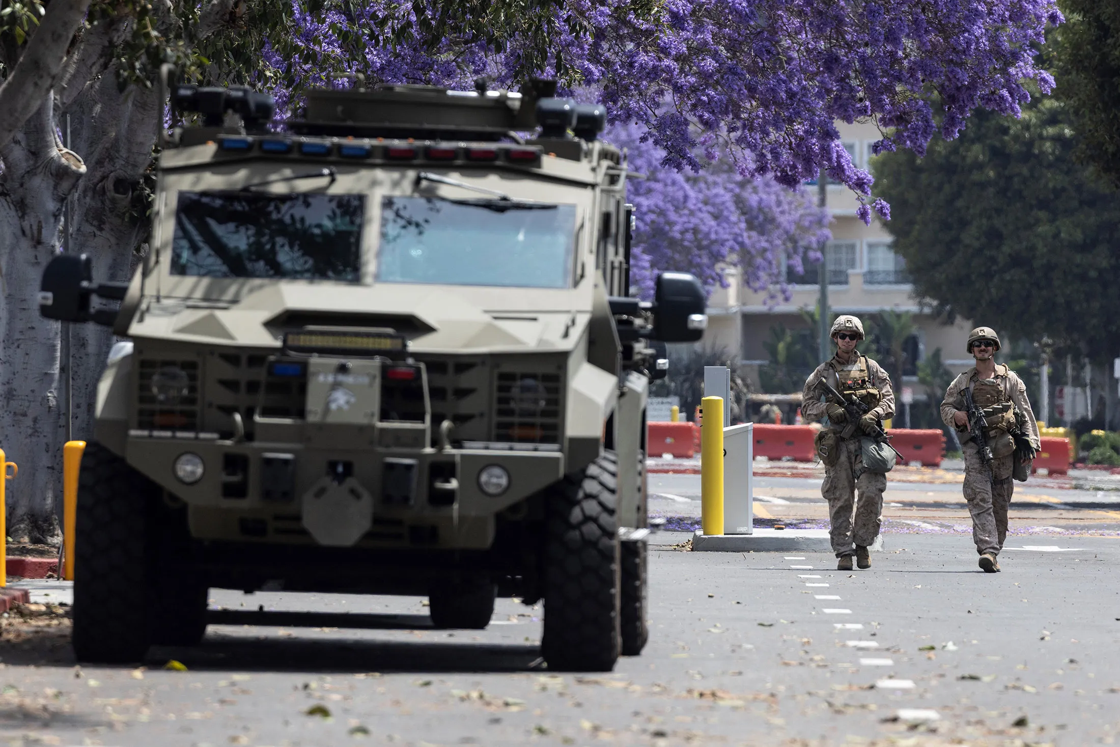 Marines outside the Wilshire Federal Building in Los Angeles on June 13.
