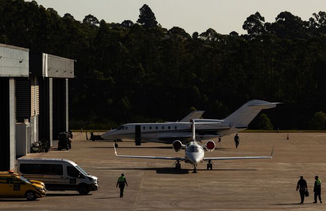 Private jets on the tarmac of the Sao Paulo Catarina International Executive Airport .