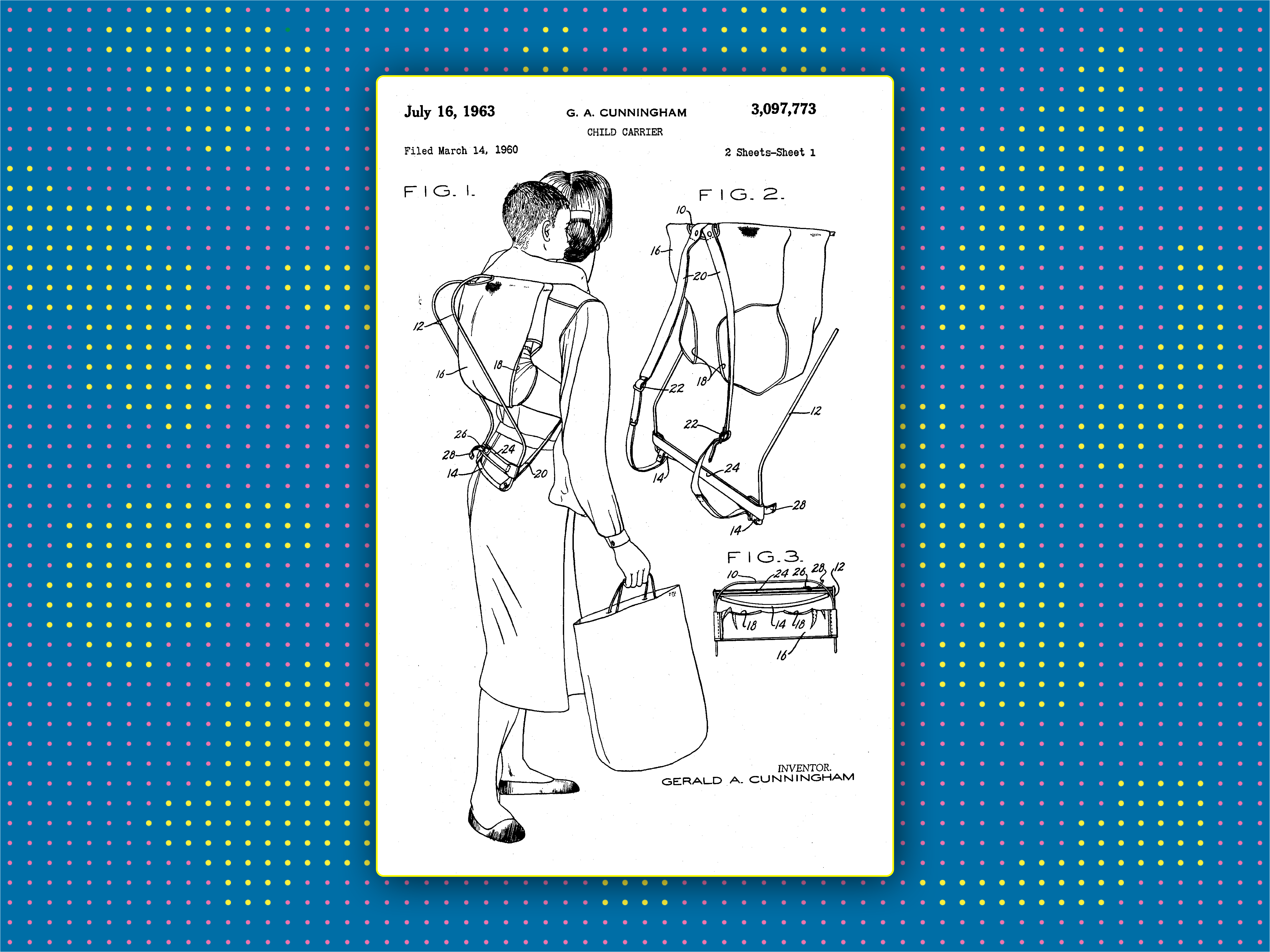 The 1960 patent for Cunningham’s child carrier.