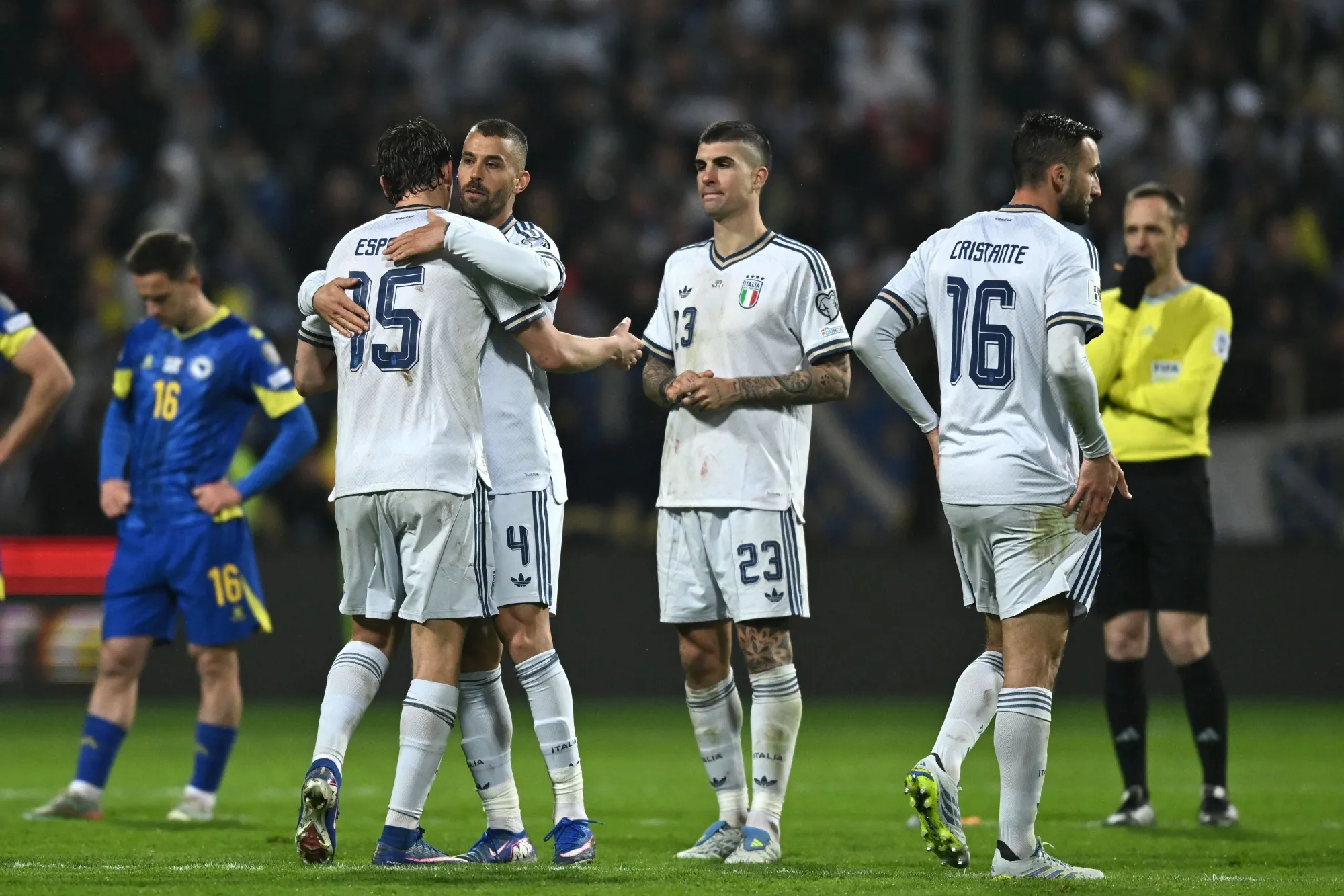 Italy players during the FIFA World Cup 2026 European playoffs match in Zenica, Bosnia and Herzegovina on&nbsp;March 31.