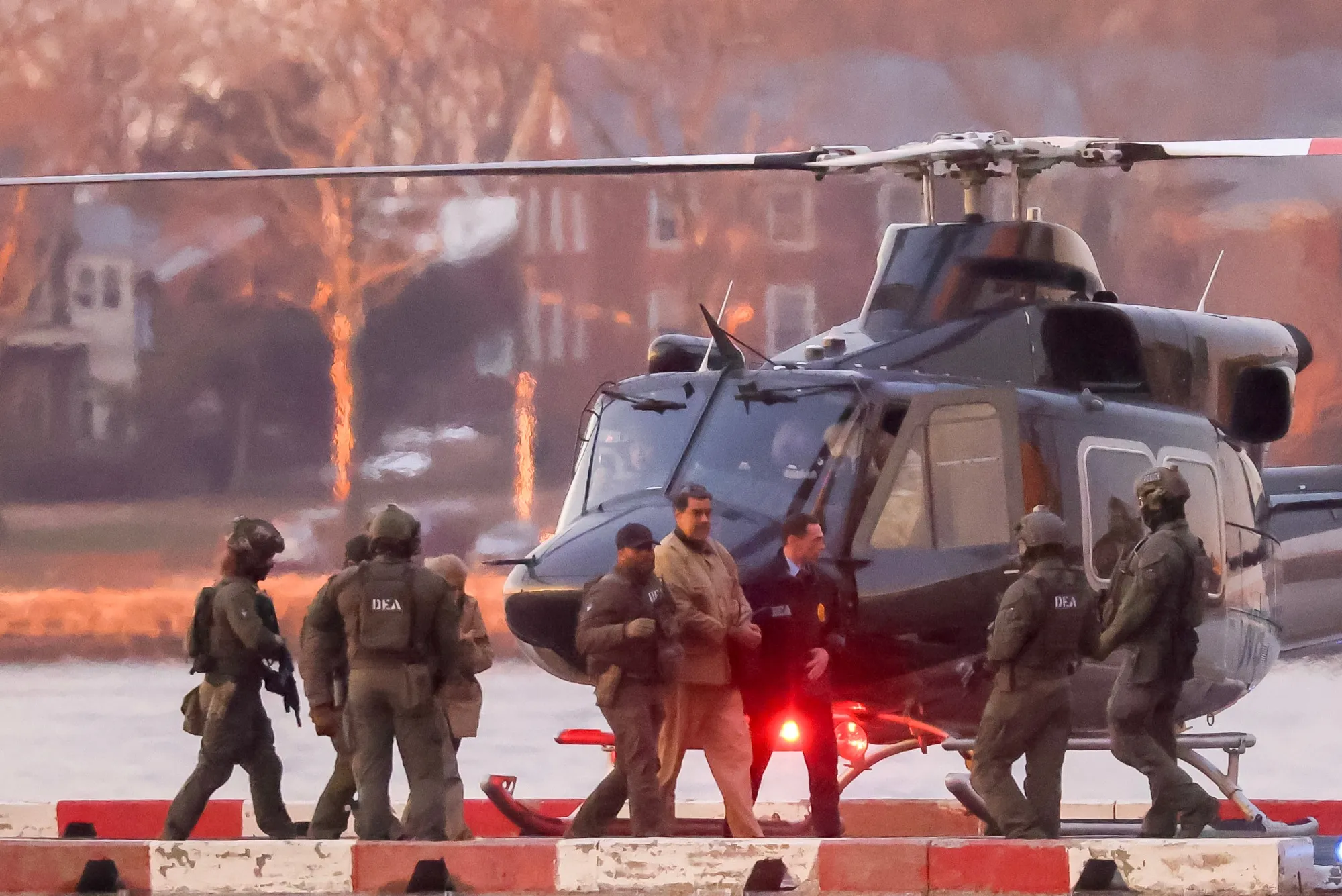 Nicolas Maduro arrives at the Wall Street heliport ahead of his appearance in federal court in New York on Jan. 5.