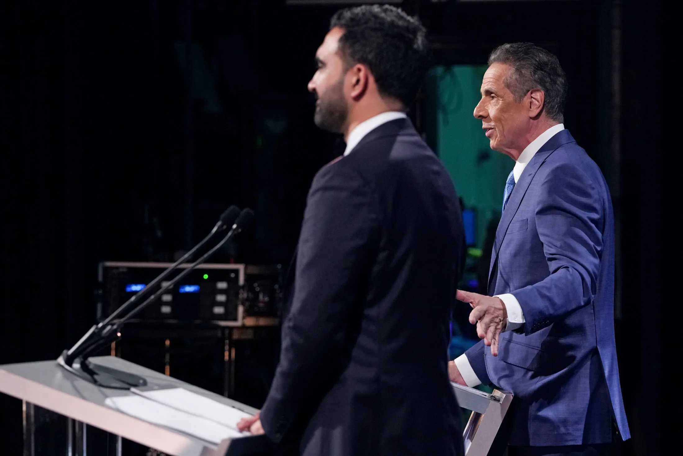 Andrew Cuomo, right, and Zohran Mamdani during a mayoral debate in New York, on Oct. 22.