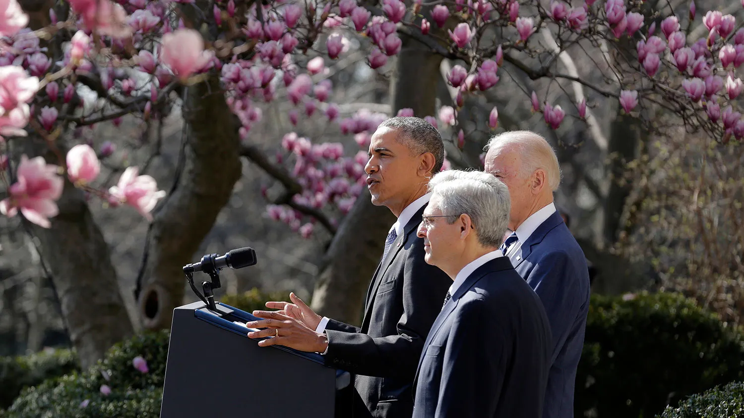 President Barack Obama, announces his nominee for the Supreme Court, Merrick Garland, in the Rose Garden at the White House on March 16, 2016.

