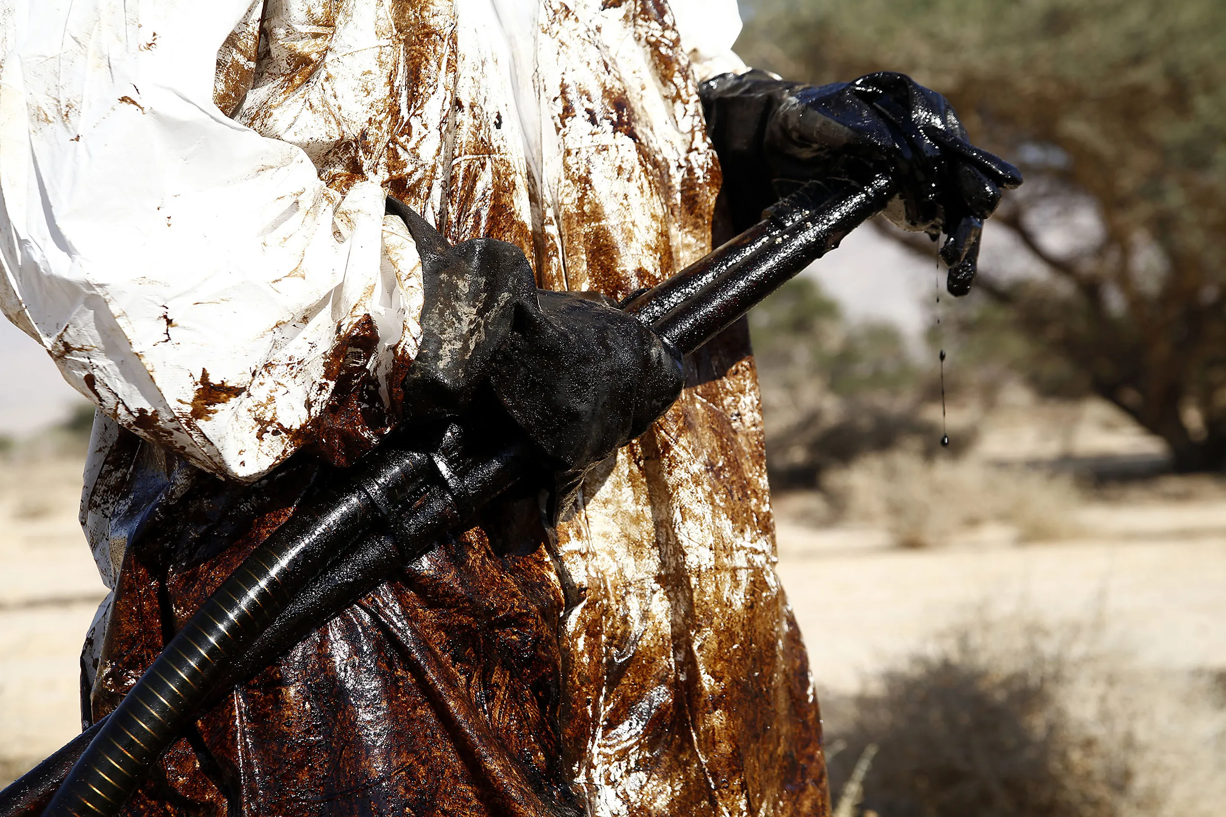 Crude oil fall during the clean-up operation near Eilat, Israel.
