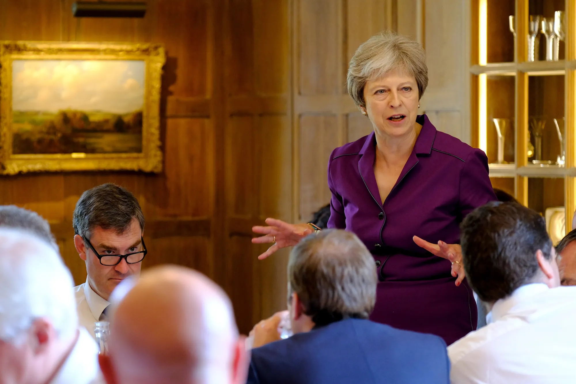Theresa May speaks during a cabinet meeting at Chequers.