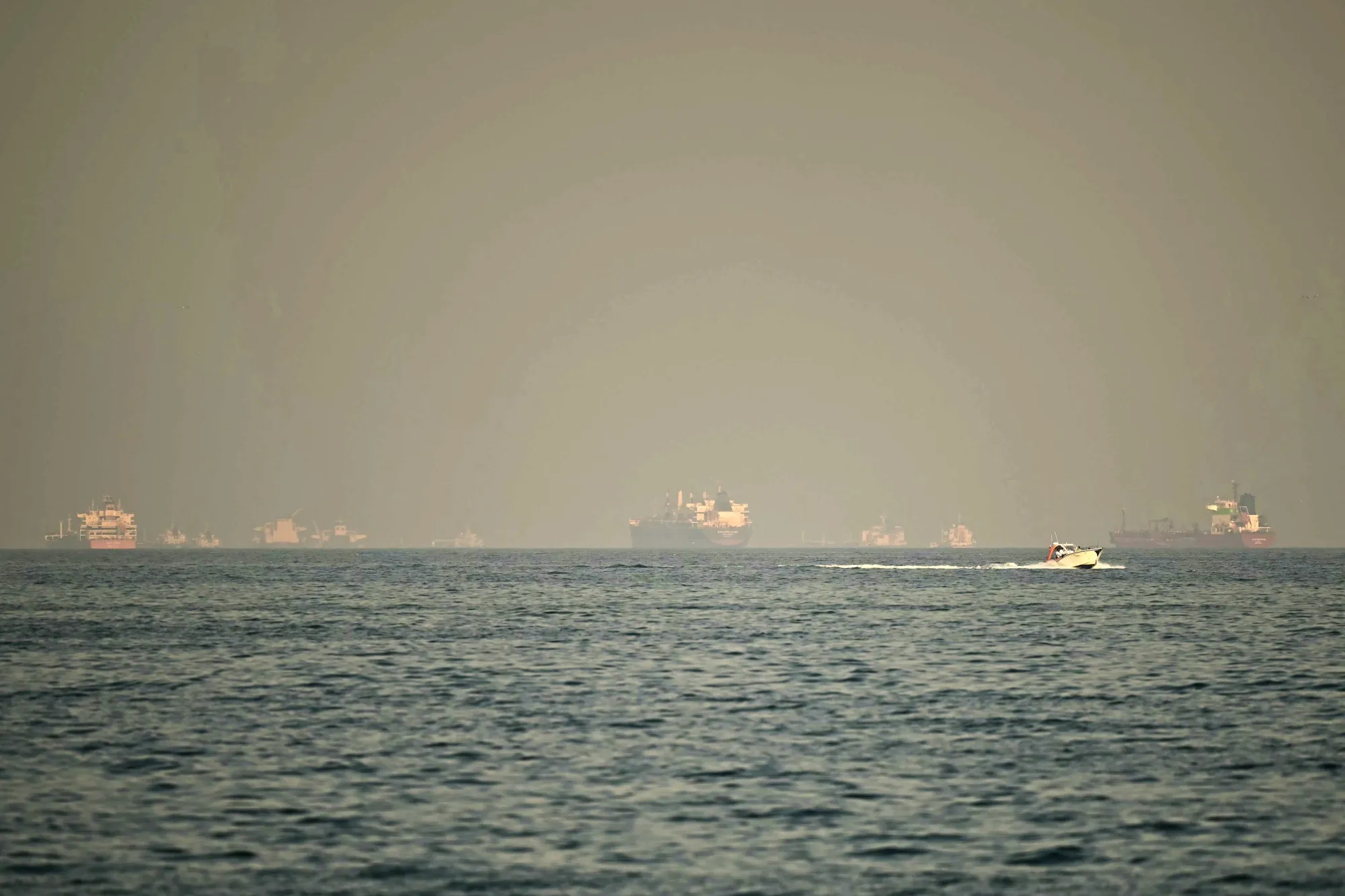 Cargo ships and tankers are seen in the Strait of Hormuz&nbsp;on February 25.