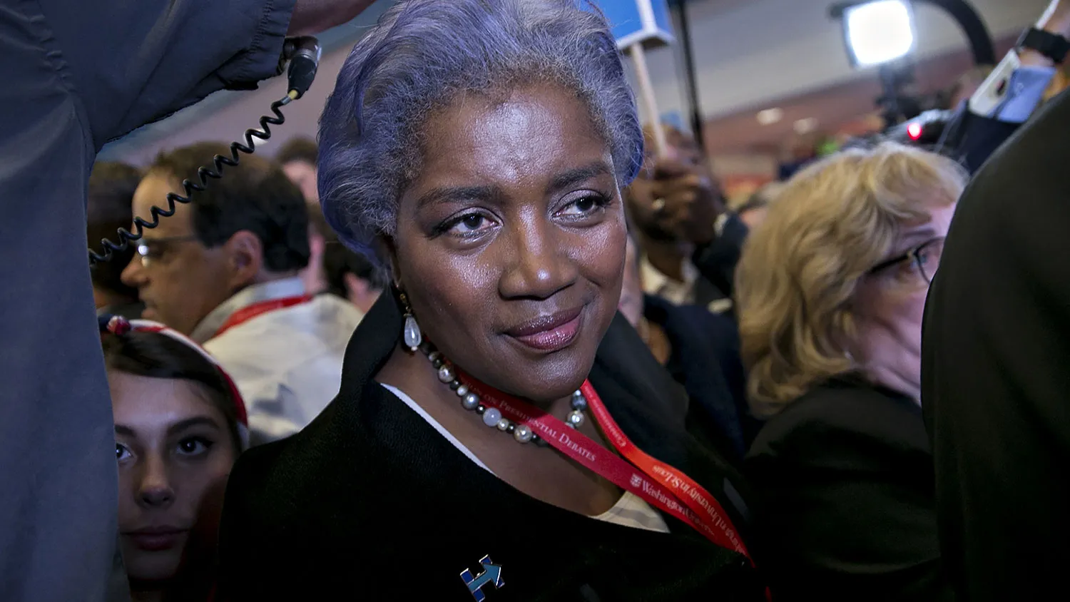 Donna Brazile walks through the spin room after a debate at in St. Louis, Missouri, on Oct. 9, 2016.
