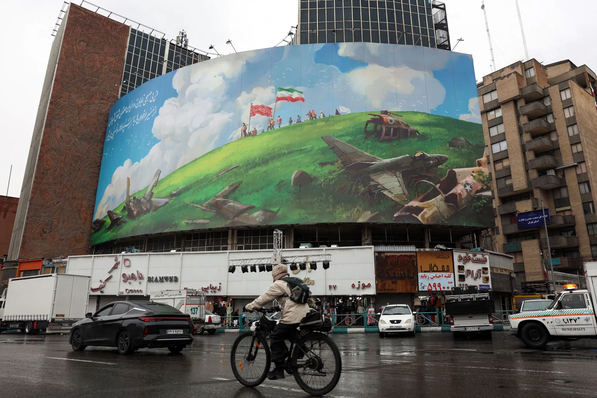 An anti-US billboard in Tehran’s Valiasr Square, Iran, on Feb. 4.