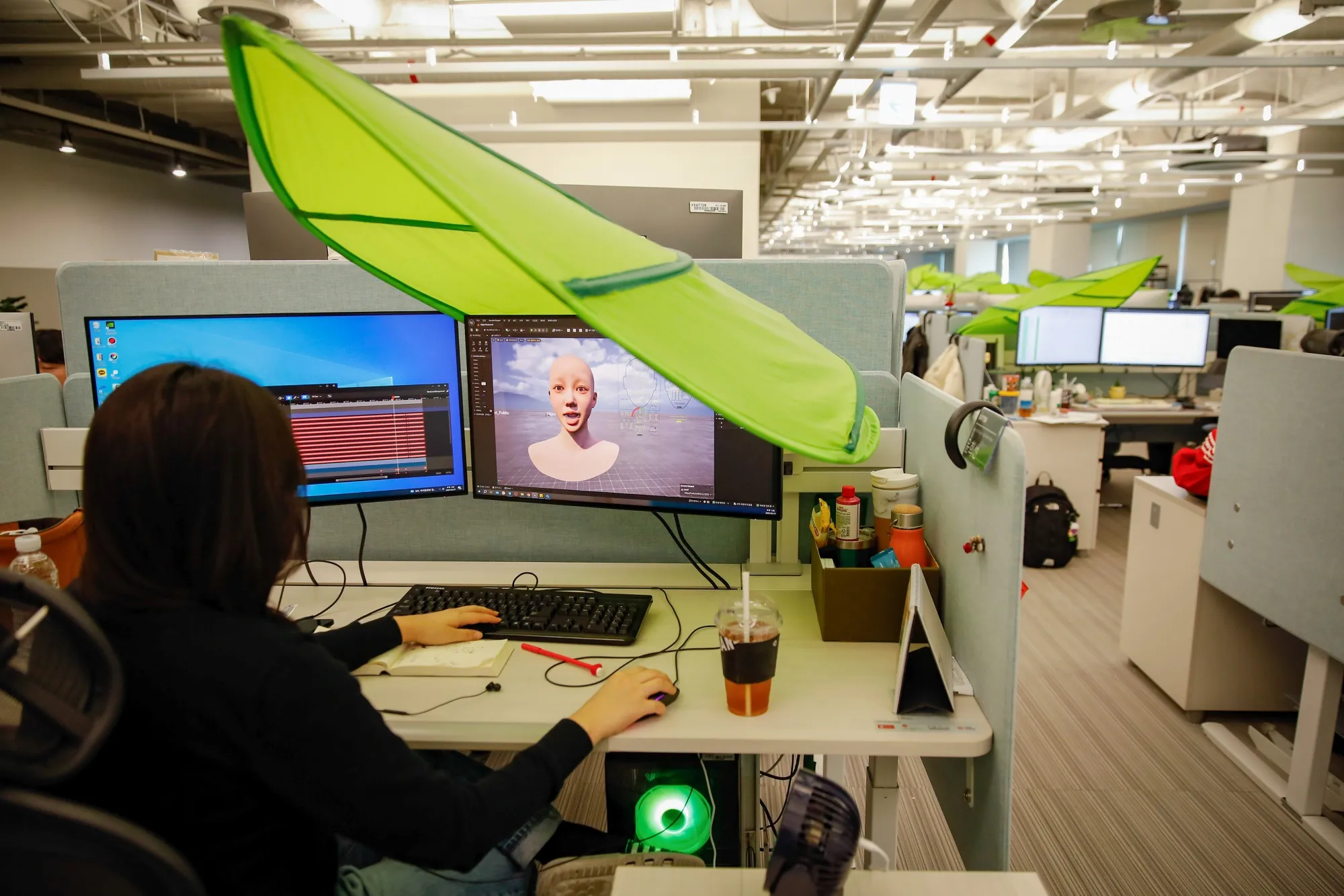 An employee works in the Krafton Inc.'s inZOI studio in Seongnam, South Korea.