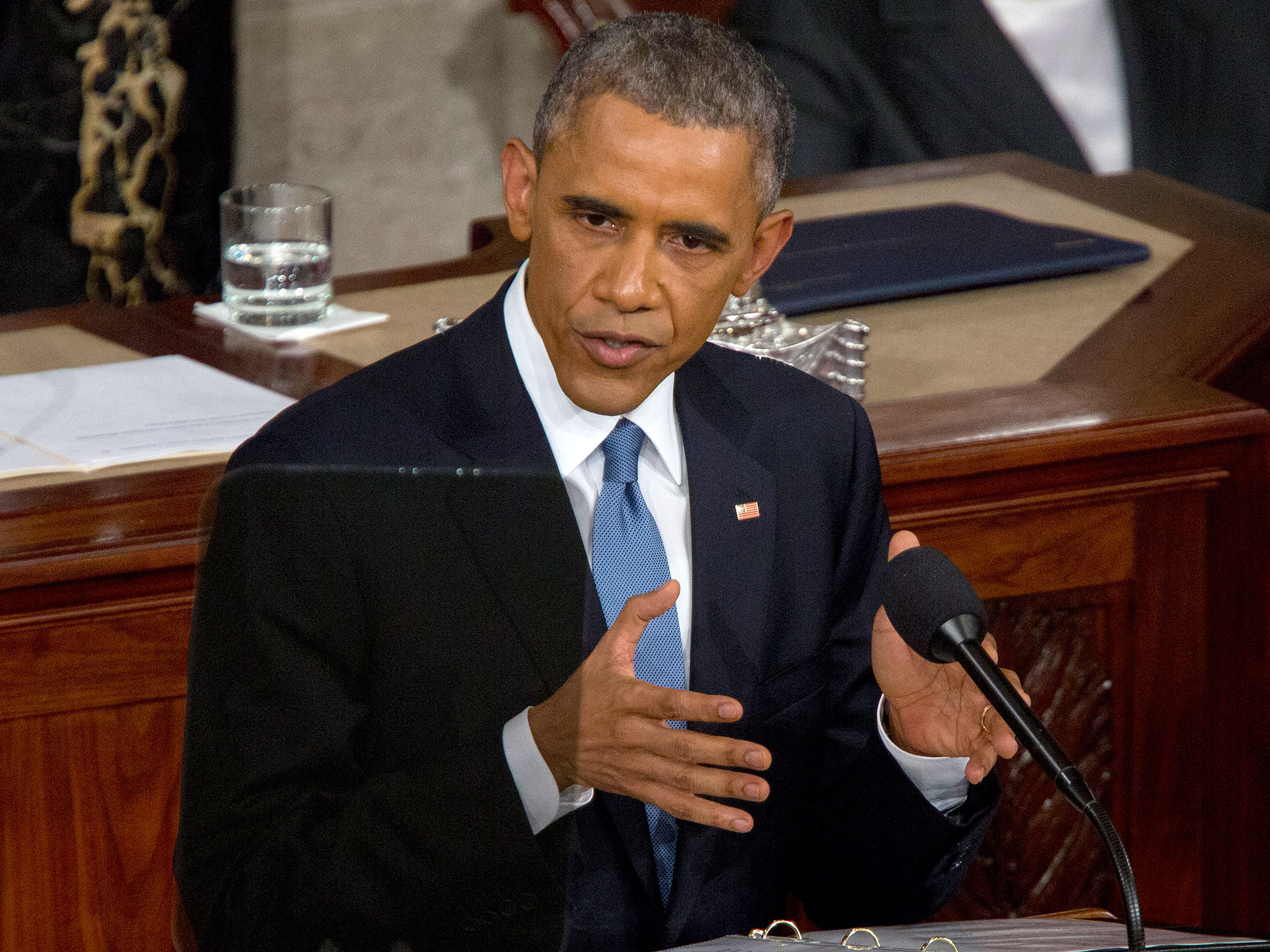 U.S. President Barack Obama discusses fiscal matters at the State of the Union address in Washington, D.C., on Jan. 20, 2015.
