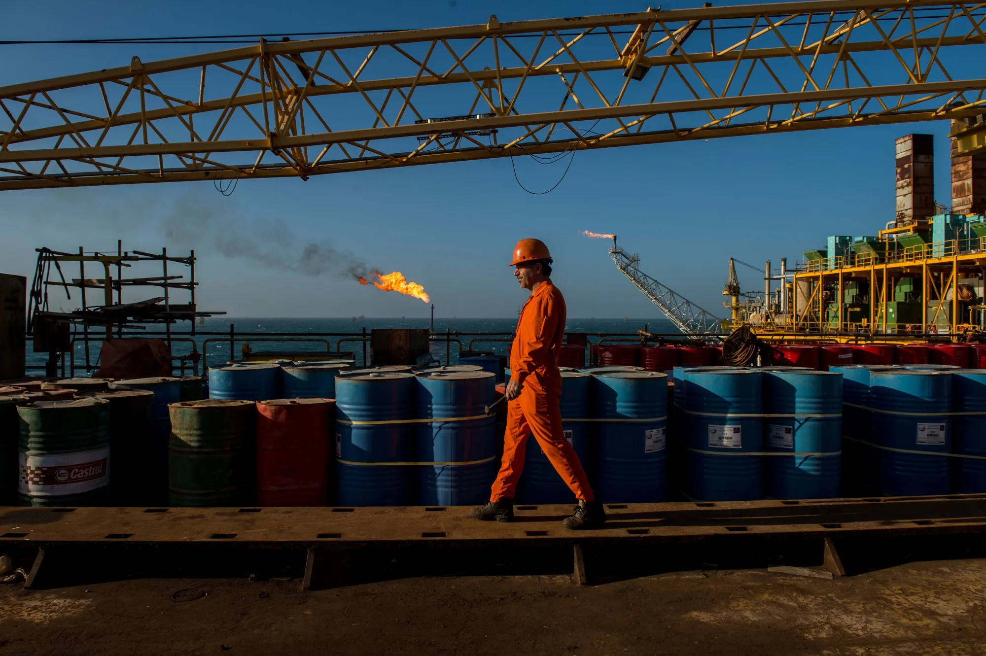 An offshore oil platform in the Persian Gulf's Salman Oil Field, operated by the National Iranian Offshore Oil Co., near Lavan island, Iran.