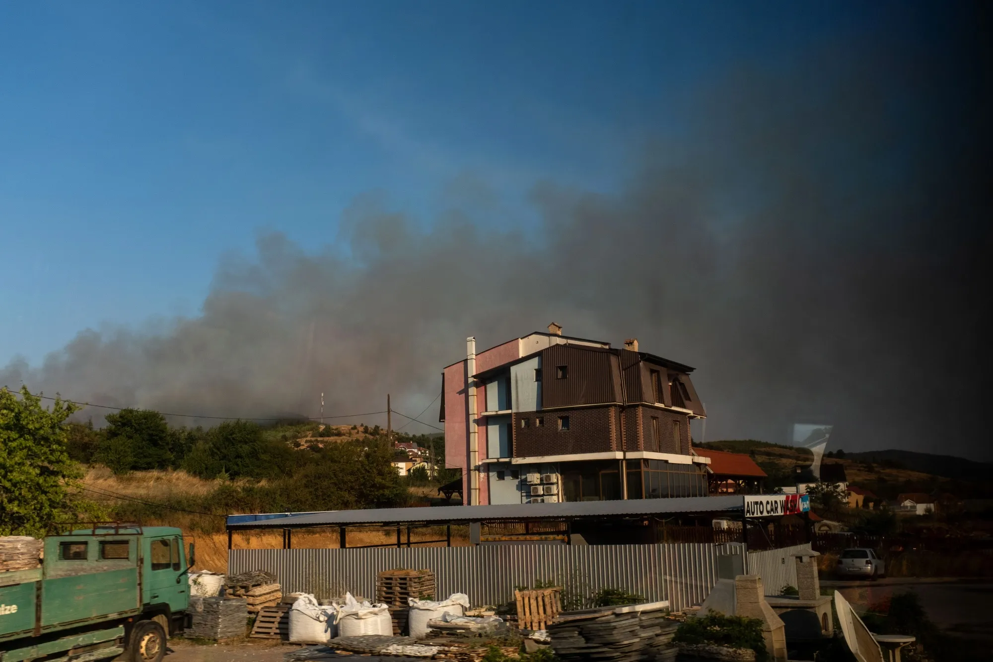 Smoke from a wildfire during high temperatures near Kicevo, North Macedonia in August&nbsp;2024.