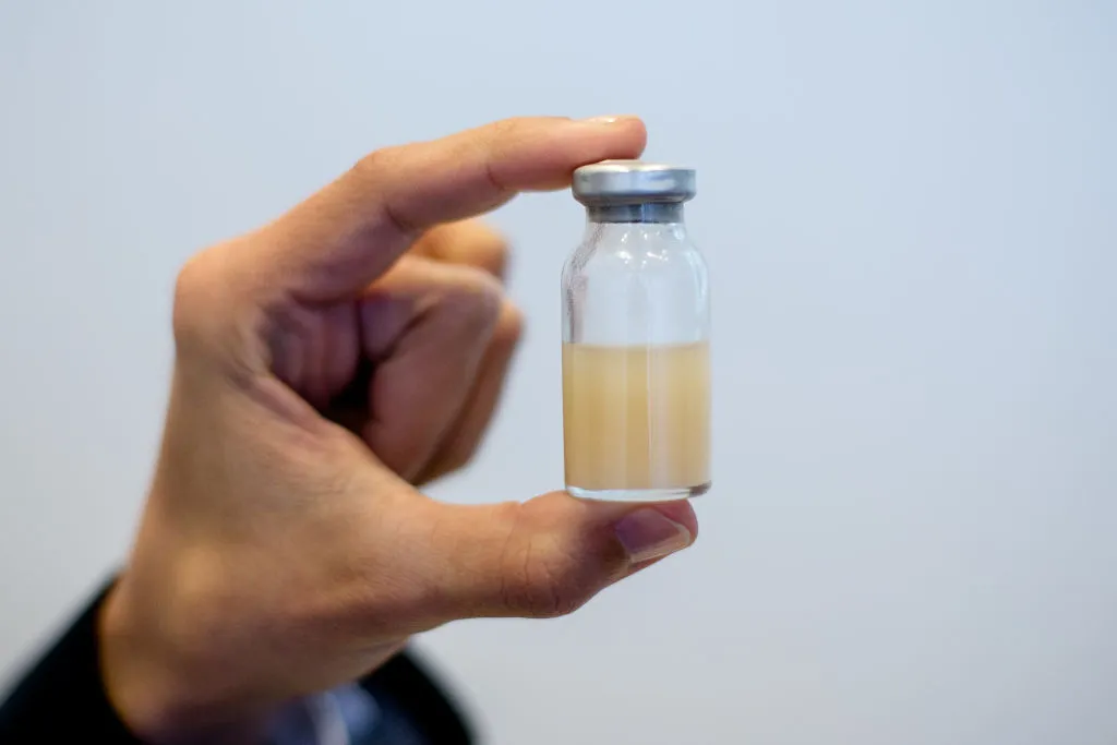 Testosterone is shown during a discussion round of the National Anti Doping Agency Germany in 2016.