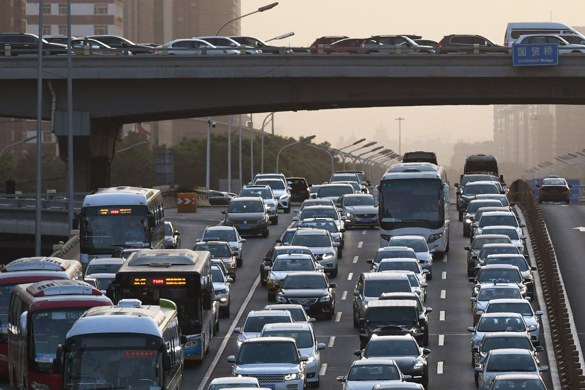 Traffic on an overpass in Beijing on May 12.