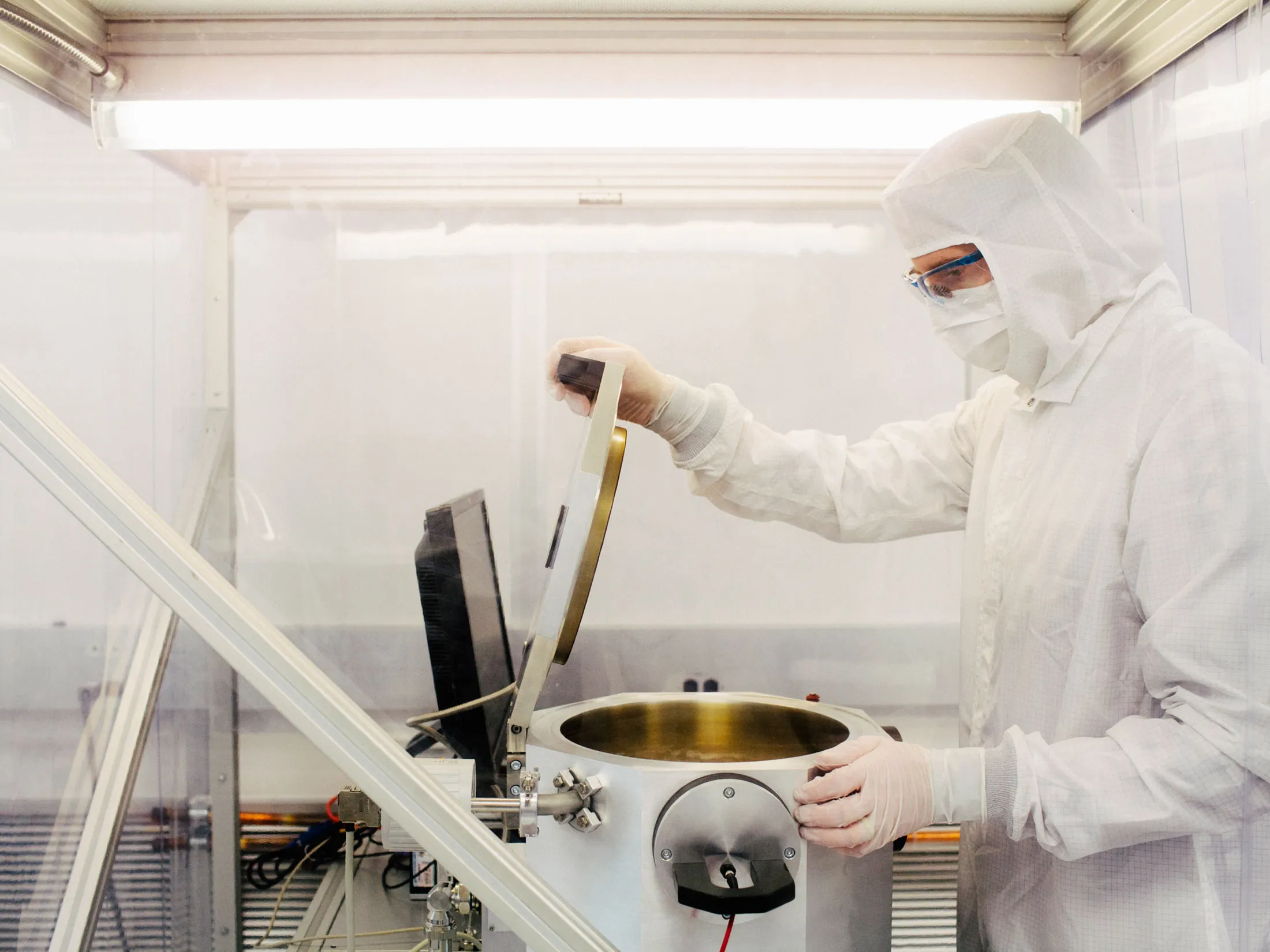 A nanofabrication engineer at work.
