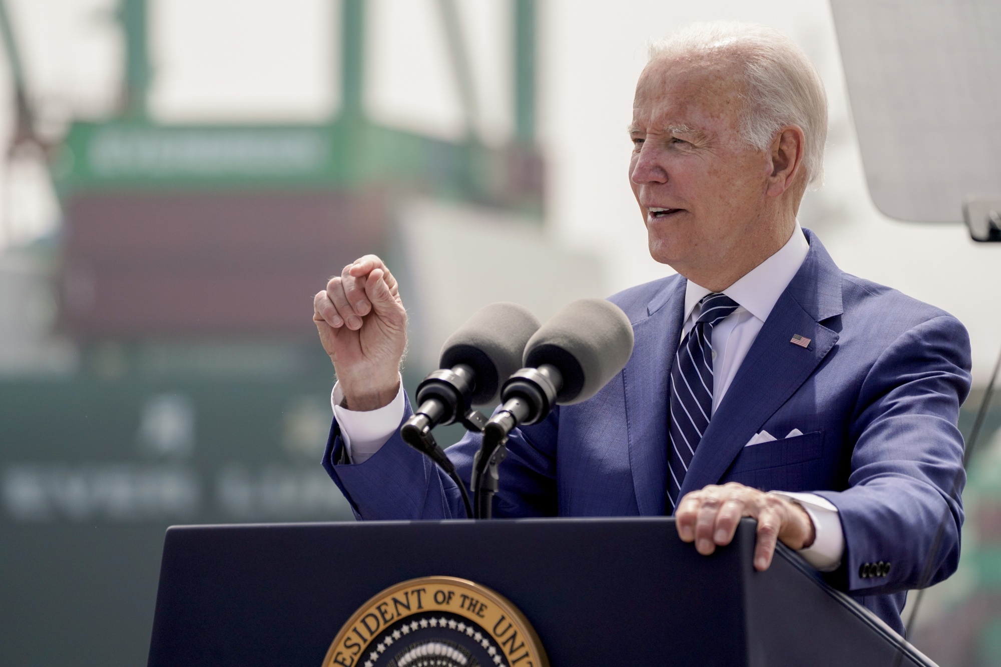 US President Joe Biden at the Port of Los Angeles on June 10.