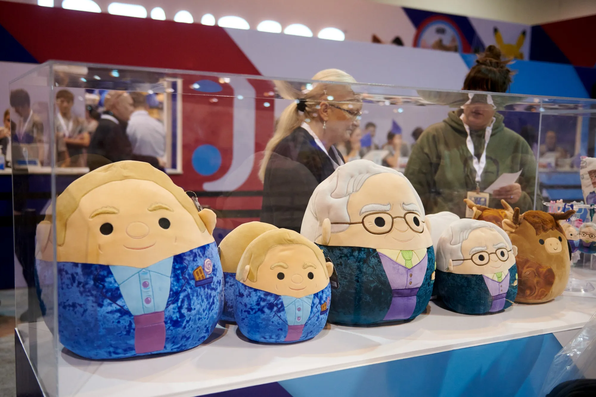 Squishmallow toys in the likeness of Greg Abel, left,&nbsp;and Warren Buffett on the sales floor at the Berkshire Hathaway annual shareholders meeting in Omaha, Nebraska on May 2.
