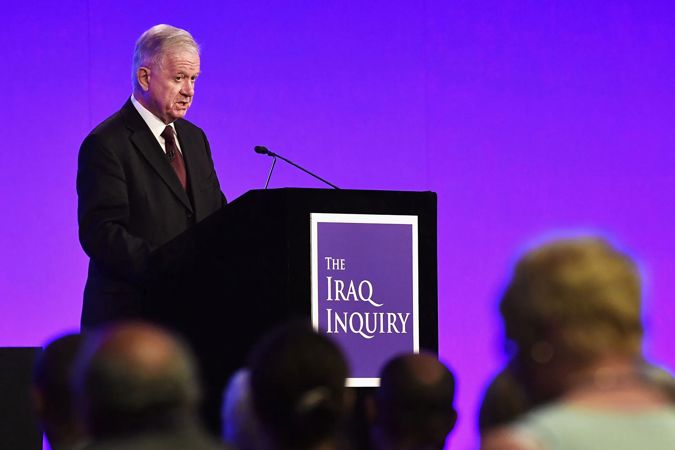 Iraq Inquiry chairman Sir John Chilcot speaks as he comments on the findings of his report, inside the QEII Centre in London on July 6, 2016.
