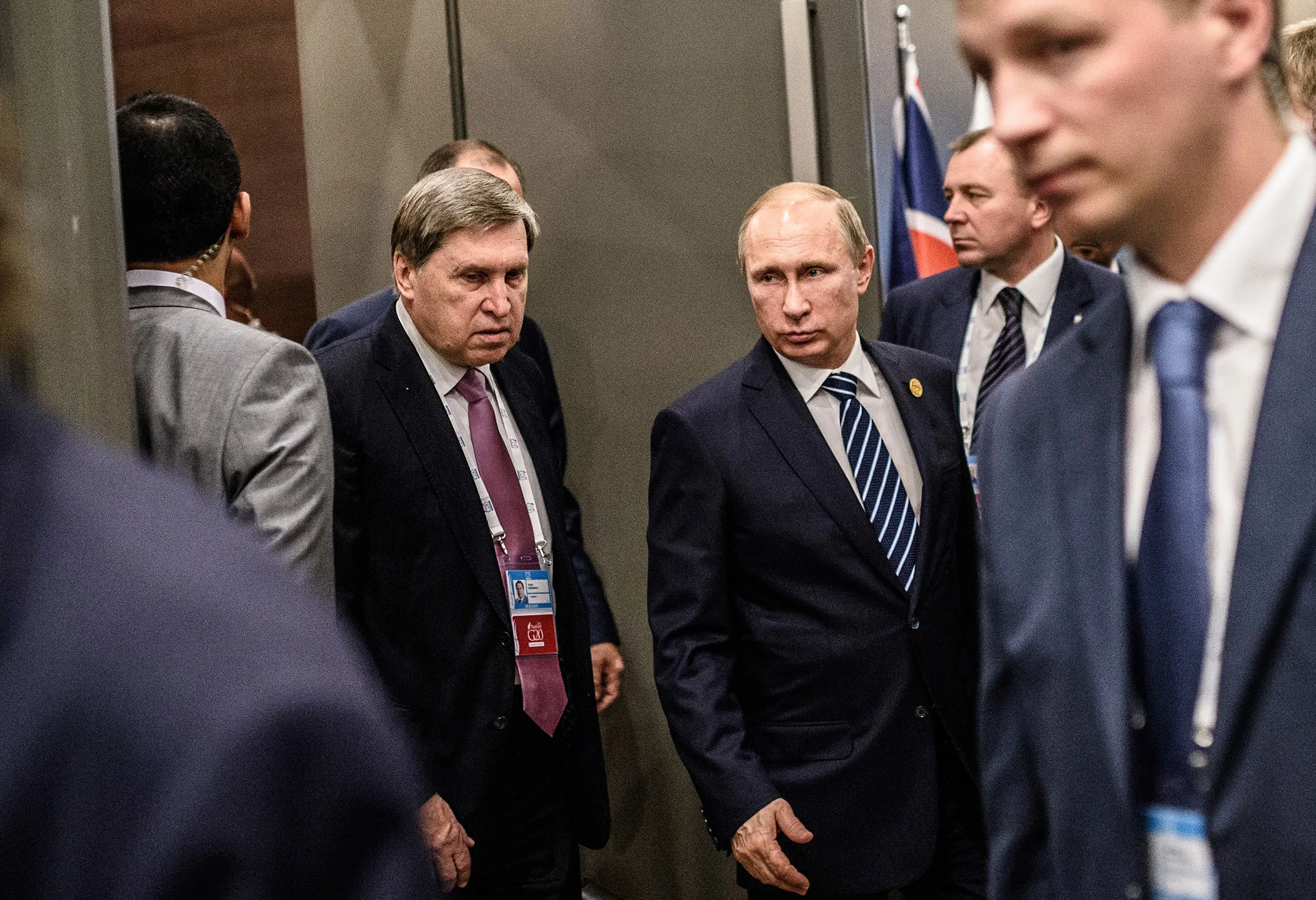 Russian President Vladimir Putin arrives on day two of the G20 Turkey Leaders Summit on Nov. 16, in Antalya.
